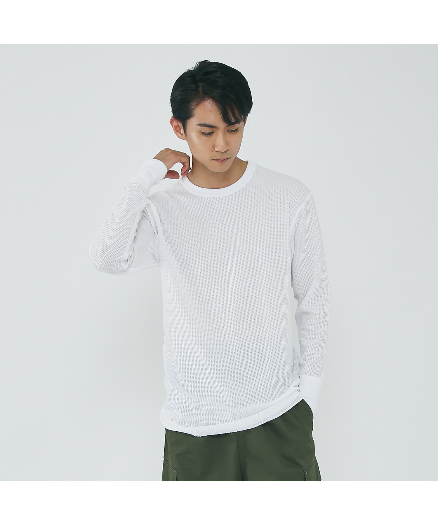 ABAHOUSE LASTWORD 【JEMORGAN/ジェーイーモーガン】ワッフル クルーネック ロングスリーブ アバハウス トップス カットソー・Tシャツ グレー ホワイト ネイビー カーキグリーン ブラック【送料無料】