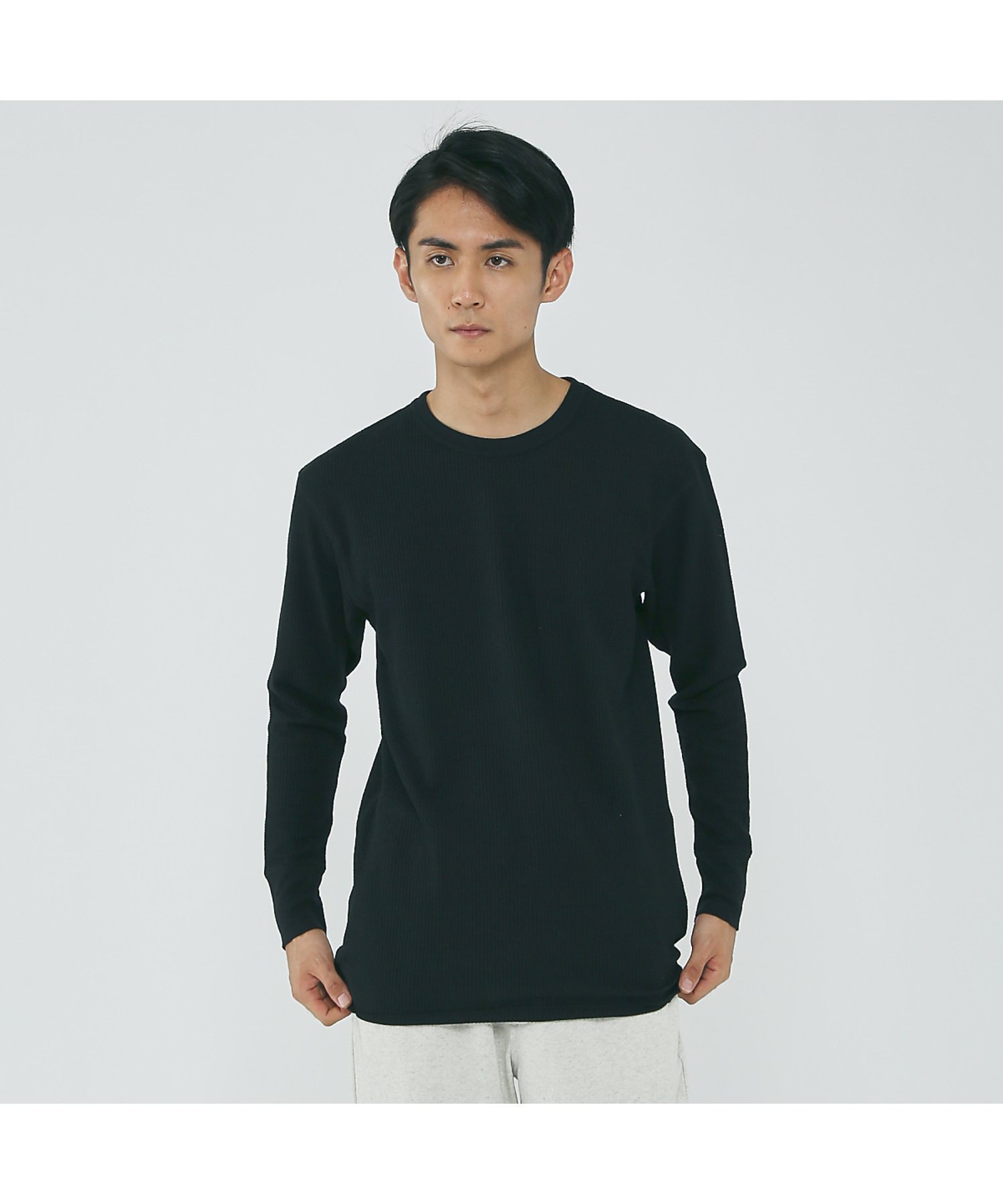 【JEMORGAN/ジェーイーモーガン】ワッフル クルーネック ロングスリーブ アバハウス トップス カットソー・Tシャツ グレー ホワイト ネイビー カーキグリーン ブラック