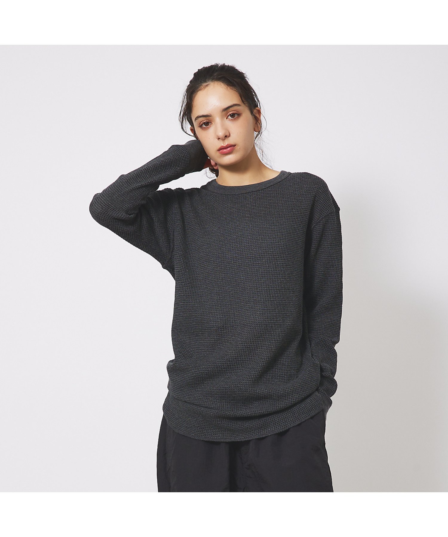 ABAHOUSE LASTWORD 【JEMORGAN/ジェーイーモーガン】ワッフル クルーネック ロングスリーブ アバハウス トップス カットソー・Tシャツ グレー ホワイト ネイビー カーキグリーン ブラック【送料無料】