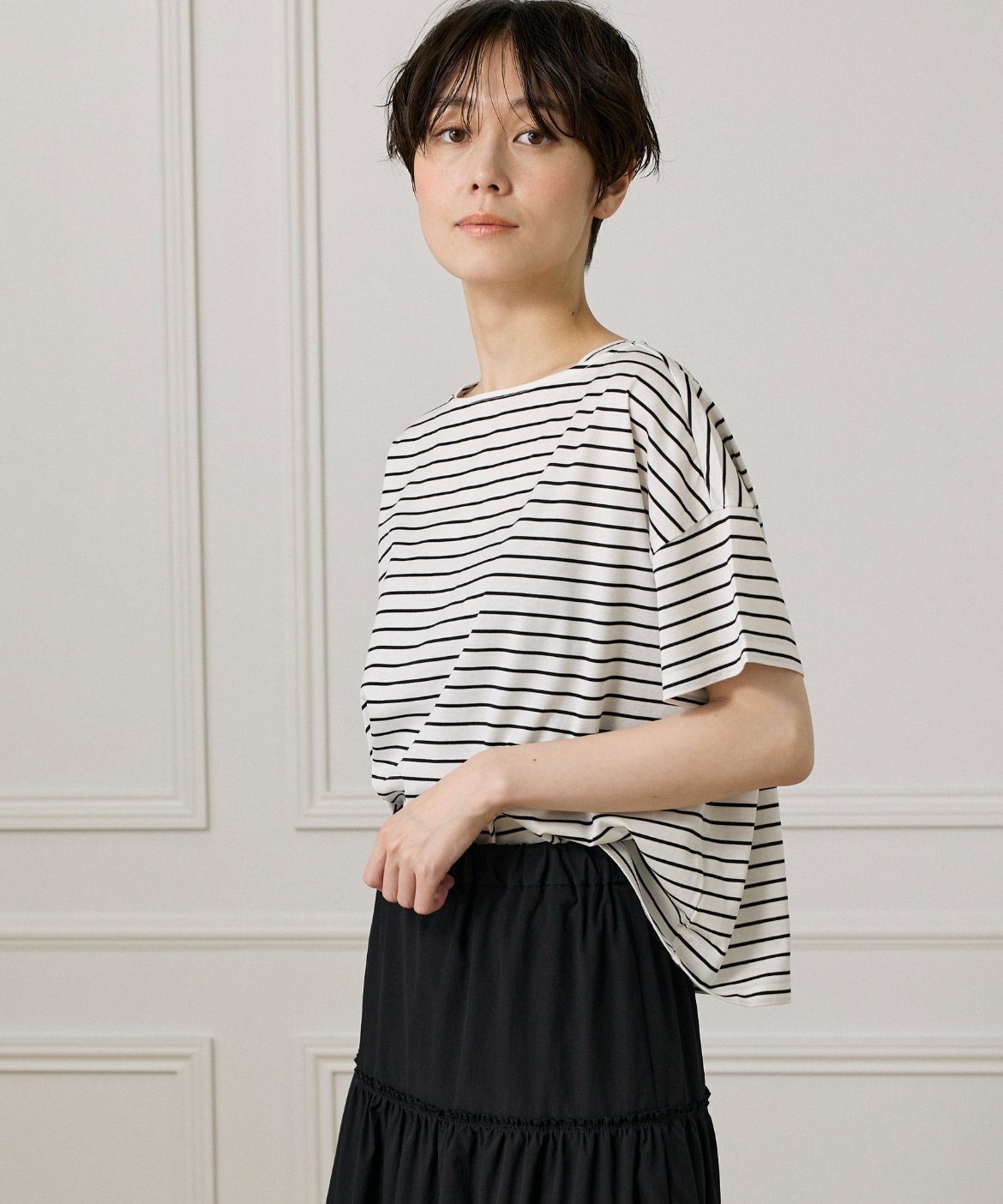 I.T.'S. international ボートネックボーダーカットソー イッツインターナショナル トップス カットソー・Tシャツ レッド ブルー ブラック ホワイト