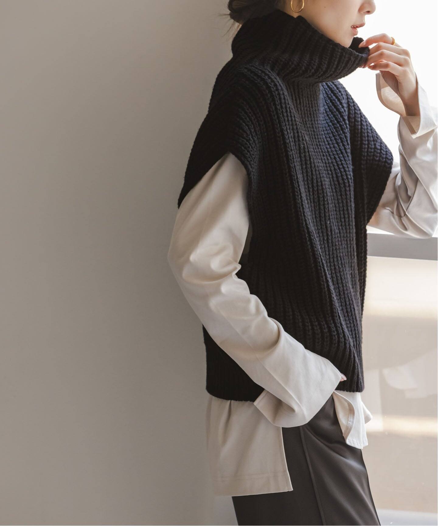 NOBLE 《追加予約》3G片畦ハイネックベスト ノーブル トップス ベスト・ジレ ベージュ ブラック ブラウン【送料無料】のサムネイル