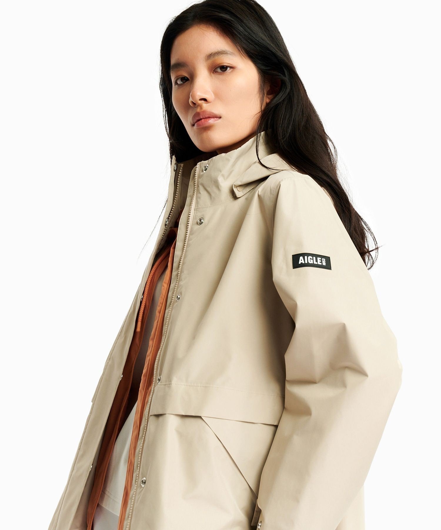 GORE-TEX ゴアテックス 防水 透湿 防風 2レイヤー ミドル丈ジャケット / フード取り外し可 エーグル ジャケット・アウター マウンテンパーカー ブラック ベージュ