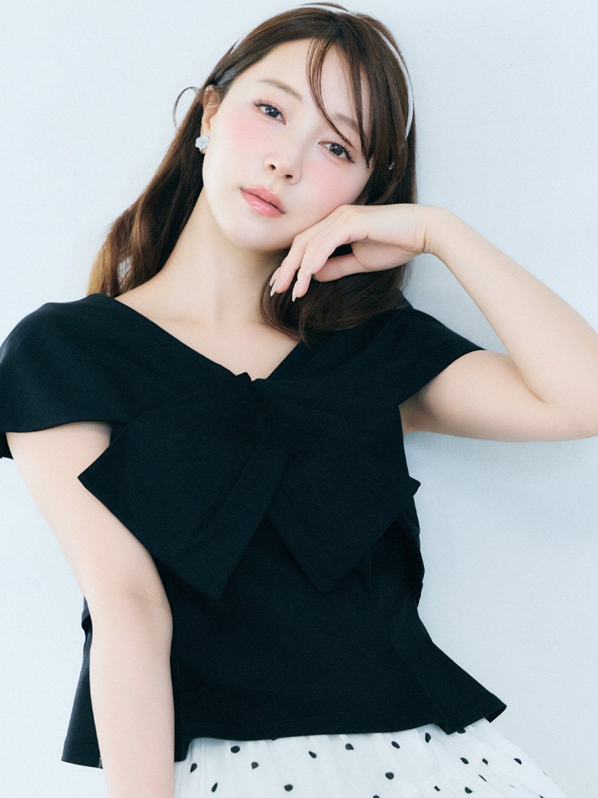 【洗える】【接触冷感】リボンモチーフカットソー セルフォード トップス カットソー・Tシャツ ホワイト ブラック