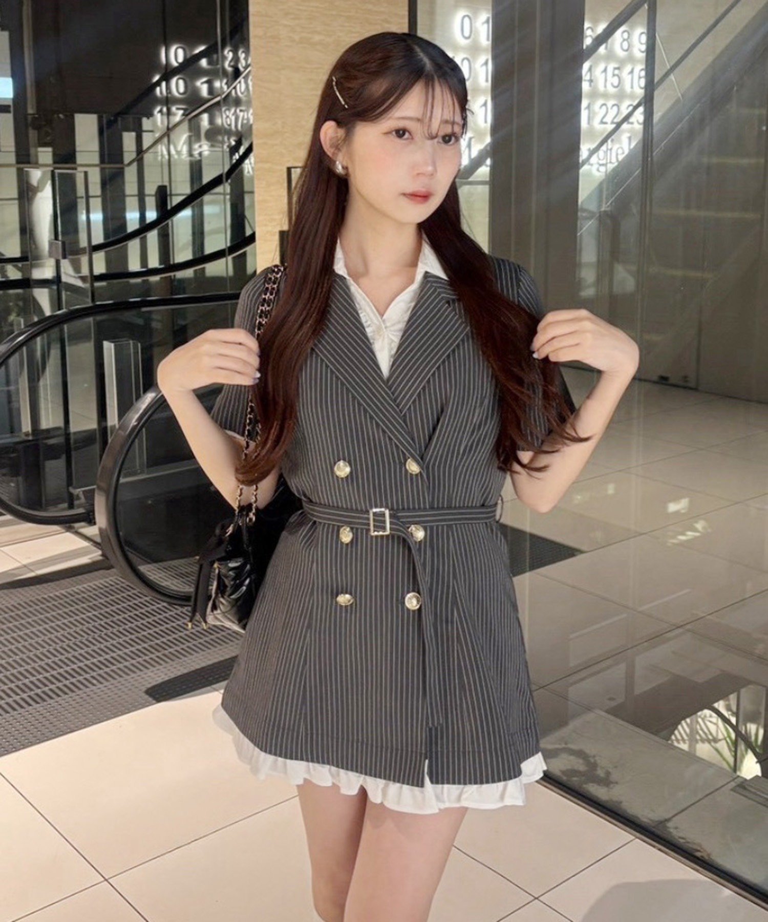 one after another NICE CLAUP 【ohana企画】ジャケットミニワンピース/ウォッシャブル ワンアフターアナザー ナイスクラップ ワンピース・ドレス その他のワンピース・ドレス グレー ブラック ホワイト
