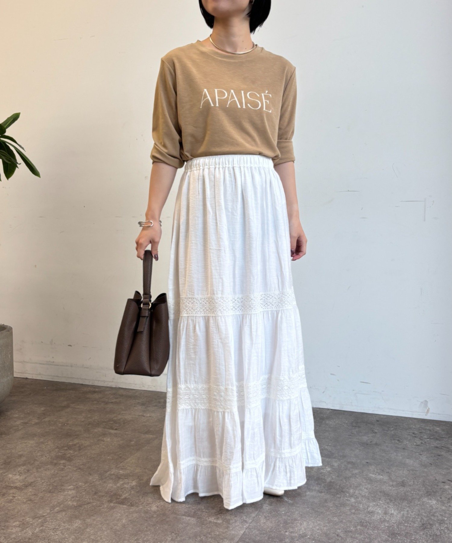 Jena espace merveilleux レースティアードスカート ジェナエスパスメルヴェイユ スカート ロング・マキシスカート カーキグリーン ホワイト