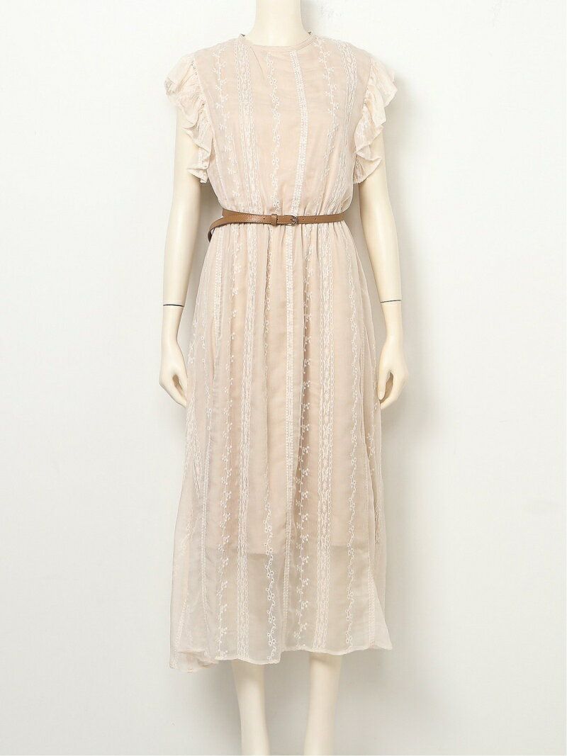 【SALE／70%OFF】31 Sons de mode ベルト付きフリル袖刺繍ワンピース トランテアン ソン ドゥ モード ワンピース・ドレス その他のワンピース・ドレス ホワイト ブラウン グリーン【送料無料】のサムネイル