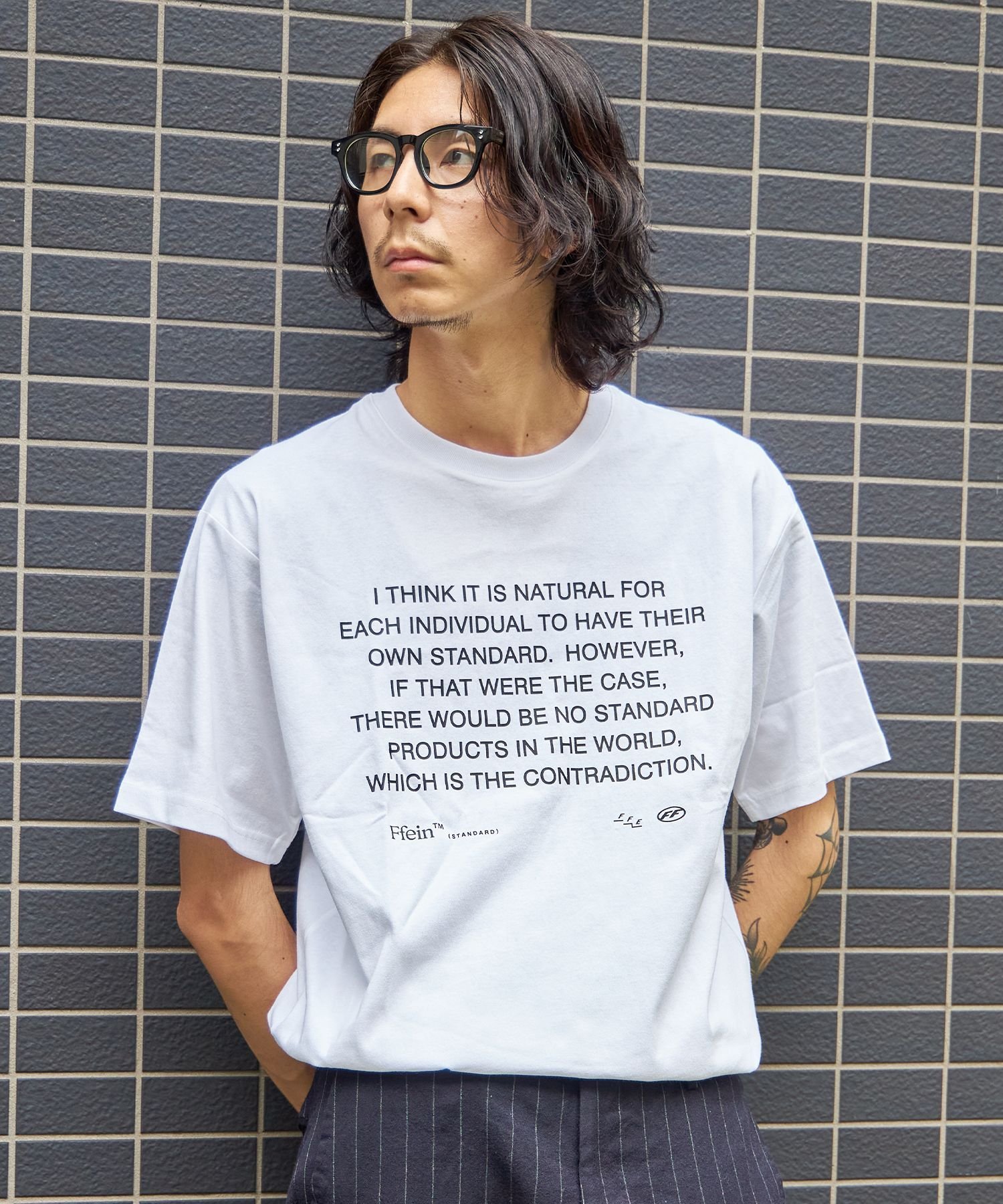 FFEIN 【FFEIN(フェイン)】メッセージPT TEE / Tシャツ クルーネック 半袖 プリント メッセージロゴ ナバル トップス カットソー・Tシャツ グレー ブルー ブラック ネイビー ホワイト