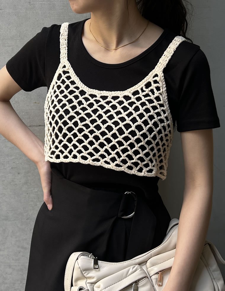 【SALE／45%OFF】Re:EDIT メッシュ編みニットショートキャミビスチェ リエディ トップス キャミソール ブラック ブラウン ホワイト stylife-15053448 Rakuten Fashion サンプル画像2