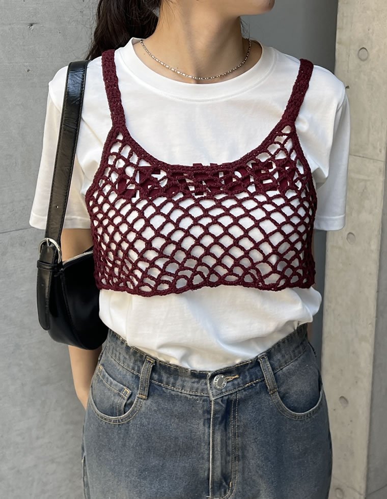 【SALE／45%OFF】Re:EDIT メッシュ編みニットショートキャミビスチェ リエディ トップス キャミソール ブラック ブラウン ホワイト stylife-15053448 Rakuten Fashion サンプル画像3