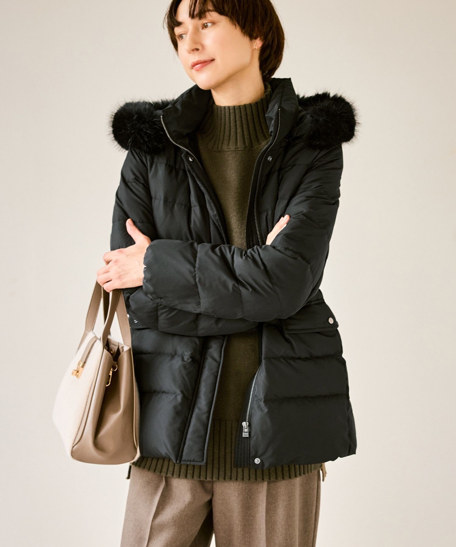 ROPE' PICNIC 【GREEN DOWN/グリーンダウン】ファー付きダウンミドル丈コート/リンクコーデ ロペピクニック ジャケット・アウター ダウンジャケット・ダウンベスト ホワイト ネイビー ブラック【送料無料】のサムネイル