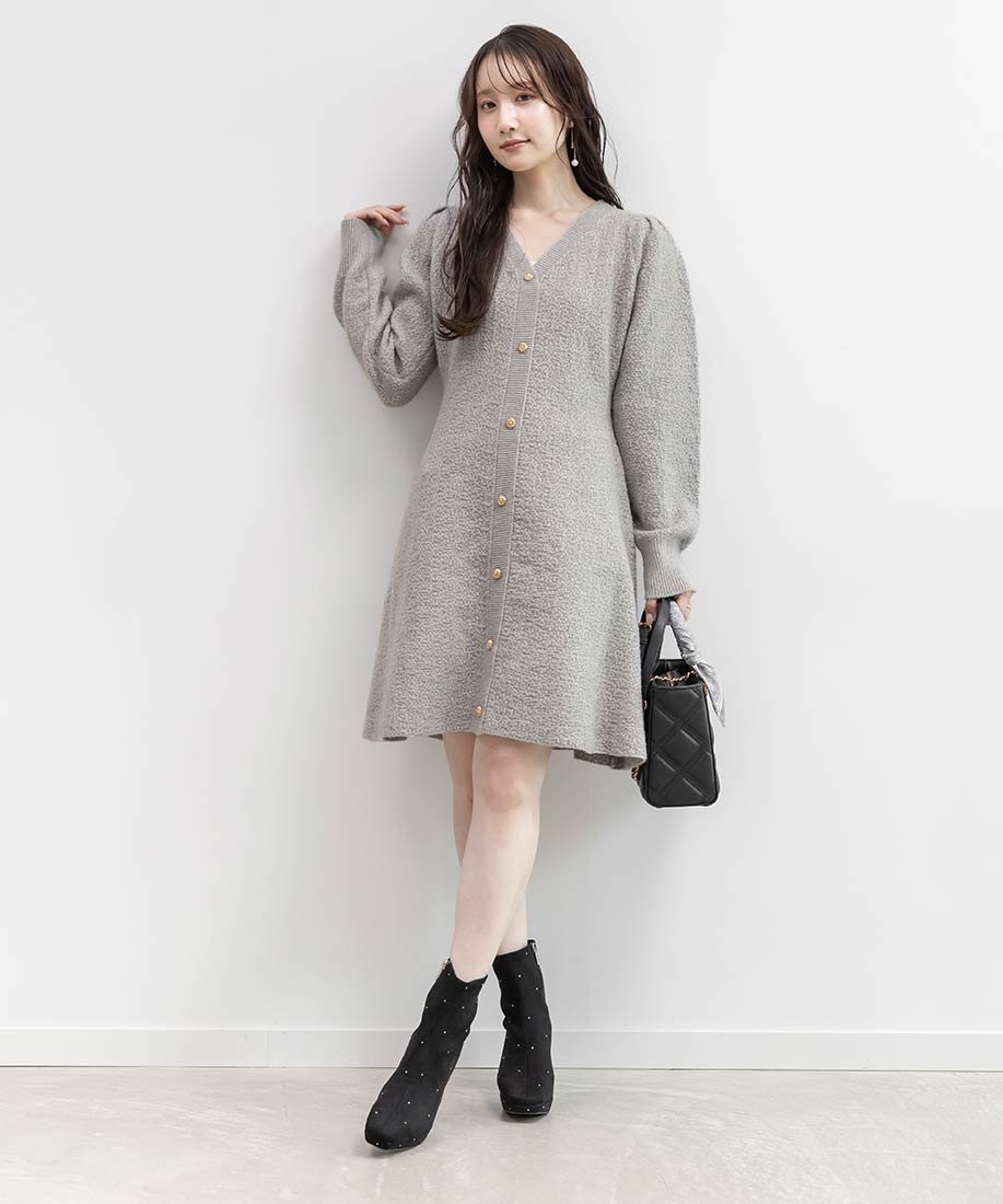 RANDA 【選べる丈感】ツイードライクニットワンピース ランダ ワンピース・ドレス ワンピース グレー グリーン【送料無料】のサムネイル