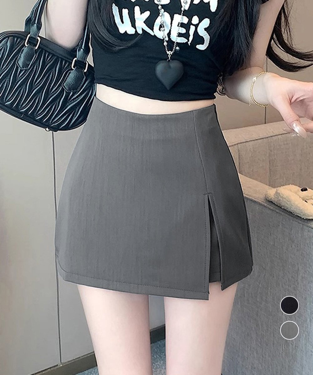 miniministore ハイウエストスカパン美脚ミニ丈キュロット ミニミニストア パンツ キュロット グレー ブラック