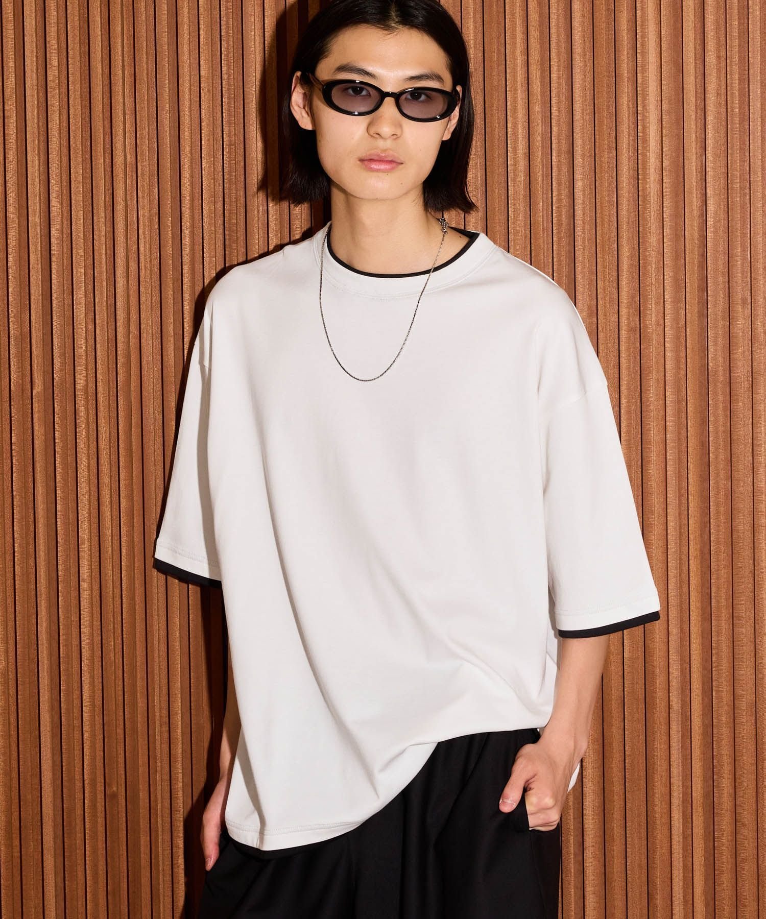 LAKOLE クリーン配色レイヤー ラコレ トップス カットソー・Tシャツ イエロー ホワイト ブラック