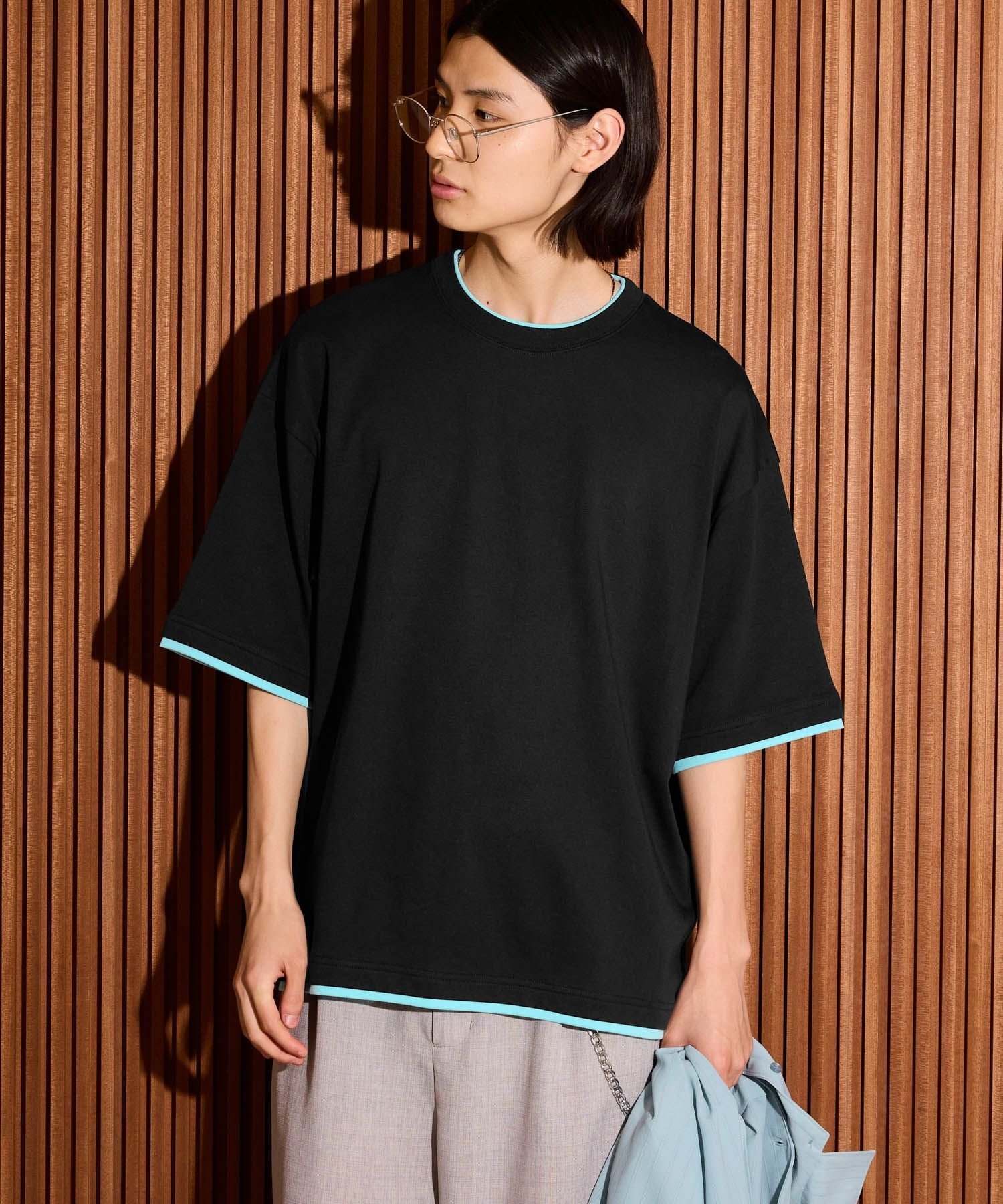 LAKOLE クリーン配色レイヤー ラコレ トップス カットソー・Tシャツ イエロー ホワイト ブラック