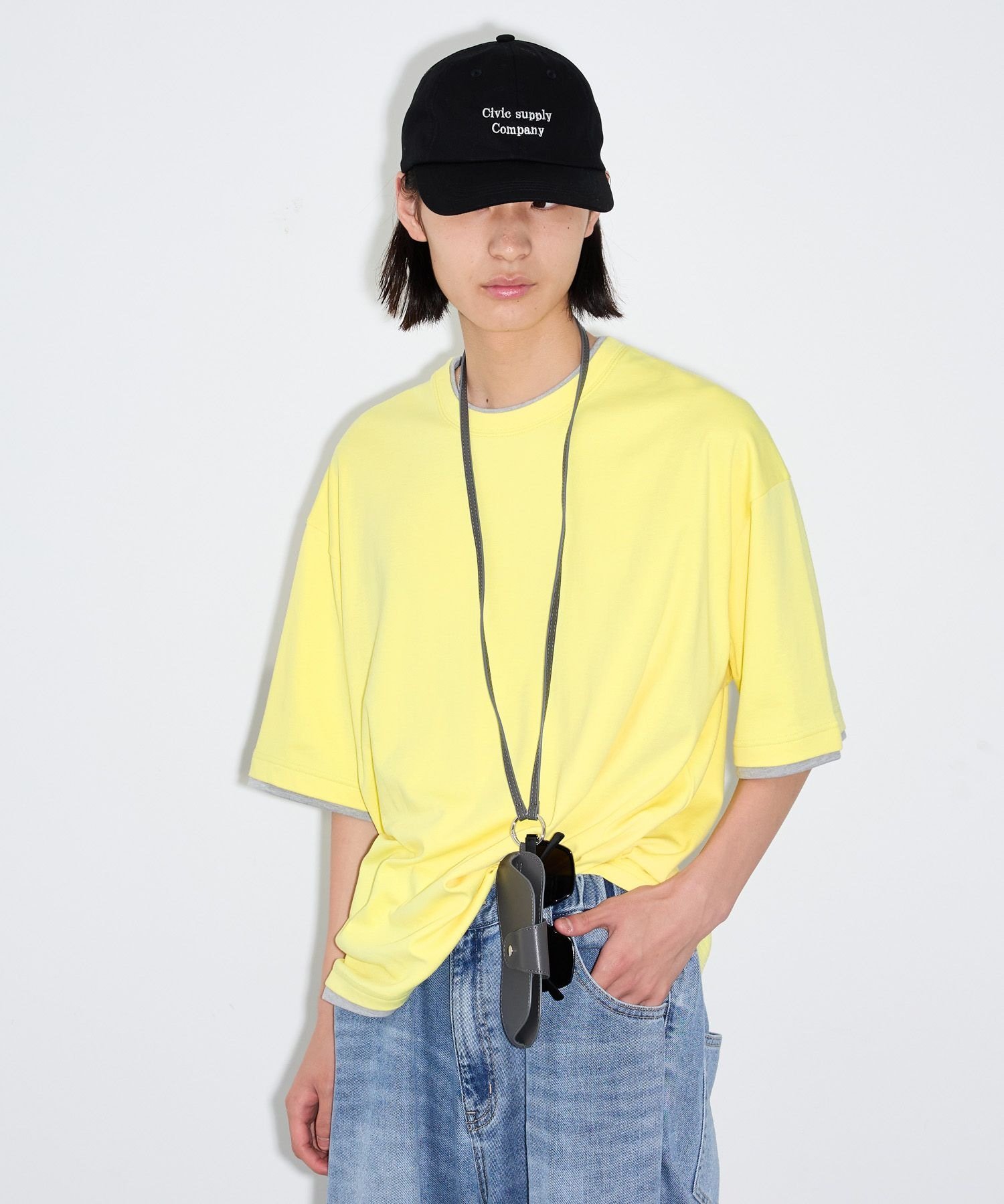 LAKOLE クリーン配色レイヤー ラコレ トップス カットソー・Tシャツ イエロー ホワイト ブラック