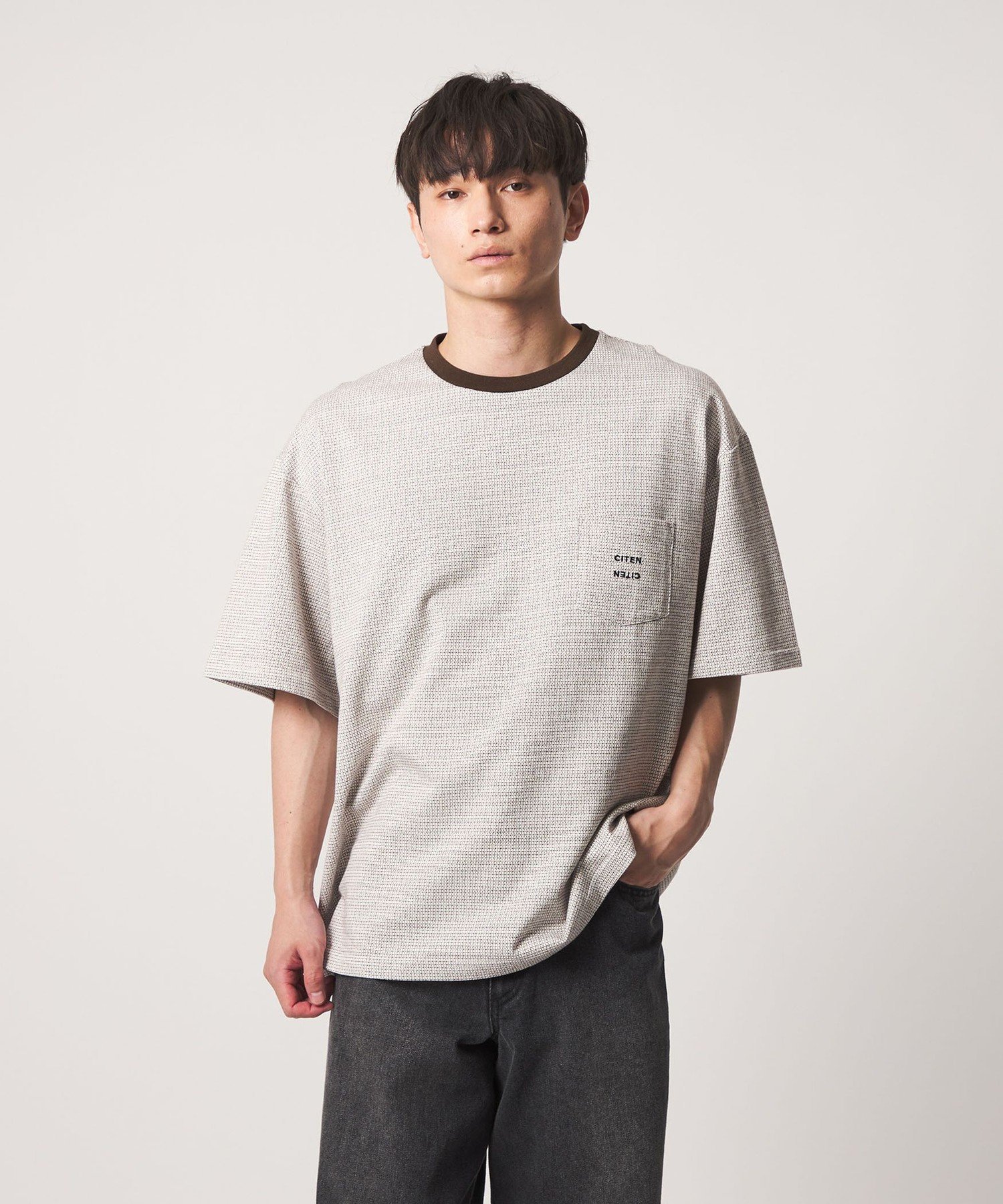 ＜CITEN＞ ジャカードリンガーポケットT シテン トップス カットソー・Tシャツ ブラウン グレー