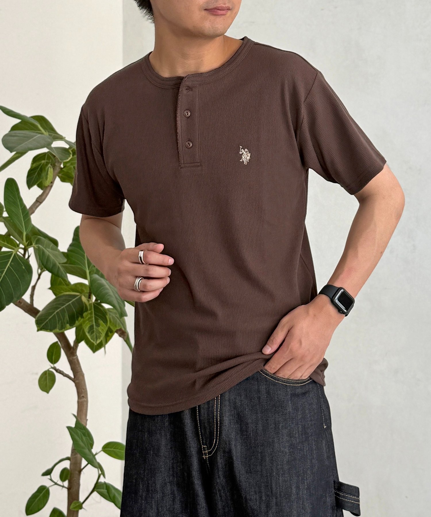 【U.S. POLO ASSN.】コンパクトリブヘンリーT シーピーシーエム トップス カットソー・Tシャツ グレー ブラウン ホワイト ブラック