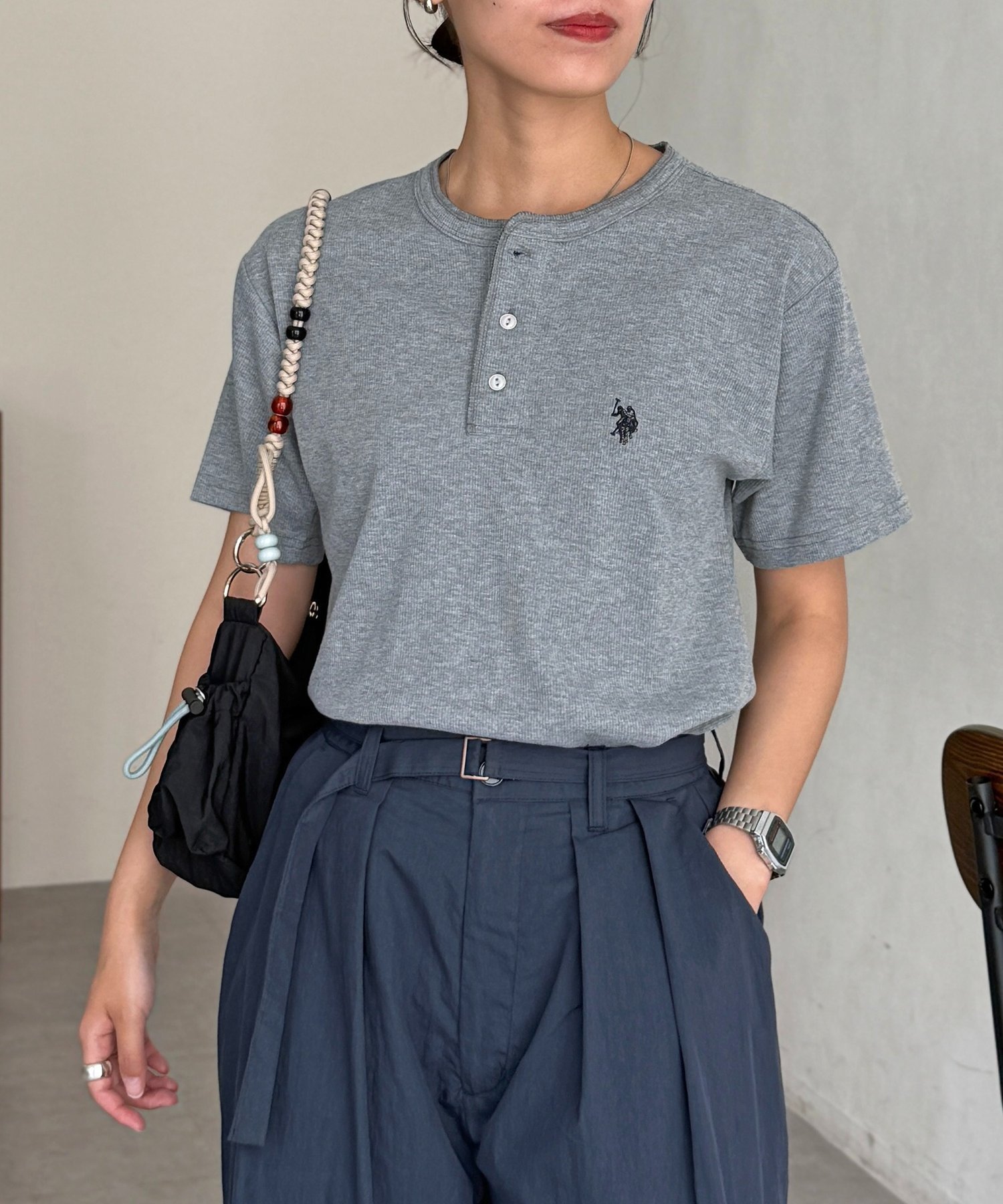 【U.S. POLO ASSN.】コンパクトリブヘンリーT シーピーシーエム トップス カットソー・Tシャツ グレー ブラウン ホワイト ブラック