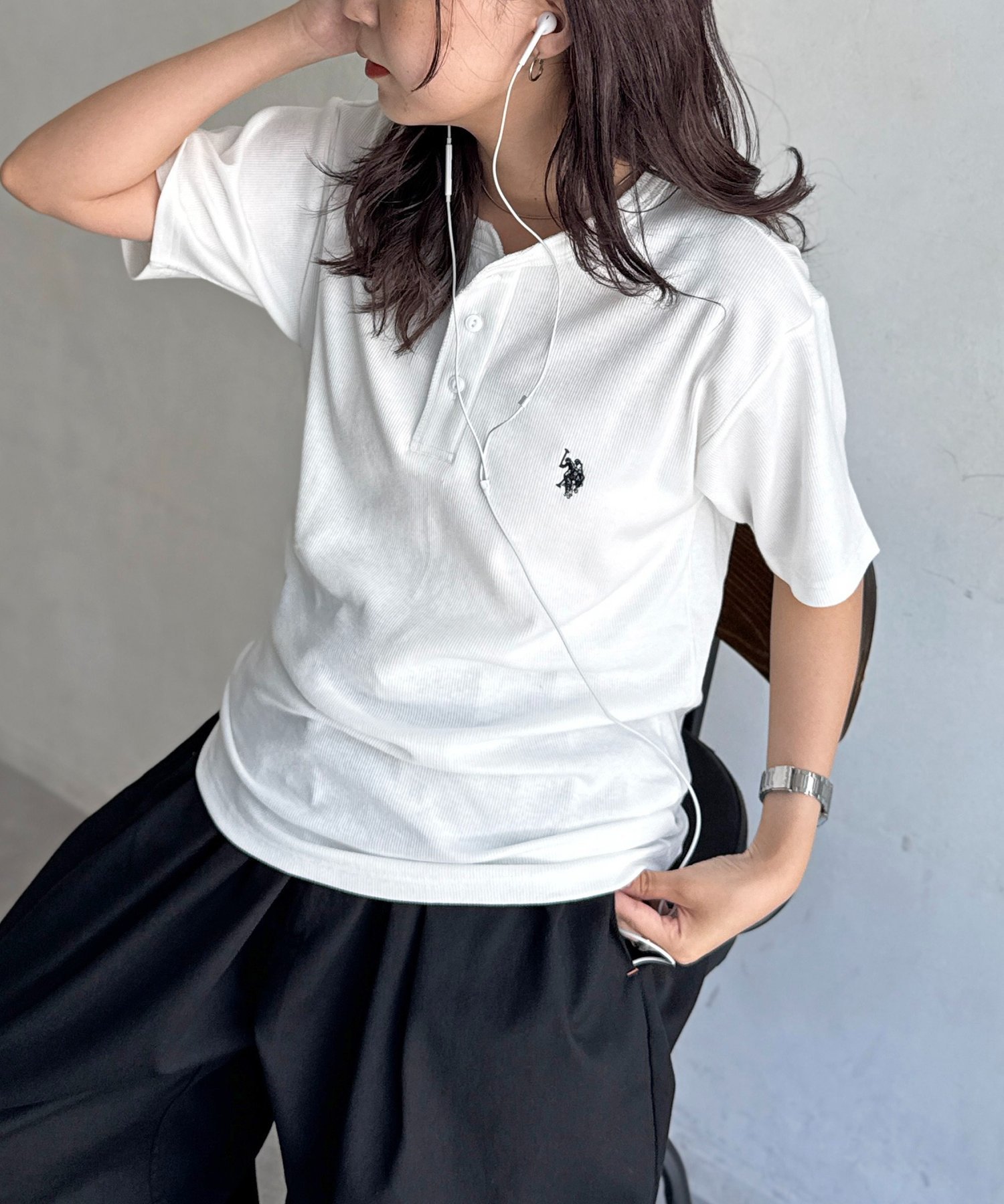 【U.S. POLO ASSN.】コンパクトリブヘンリーT シーピーシーエム トップス カットソー・Tシャツ グレー ブラウン ホワイト ブラック