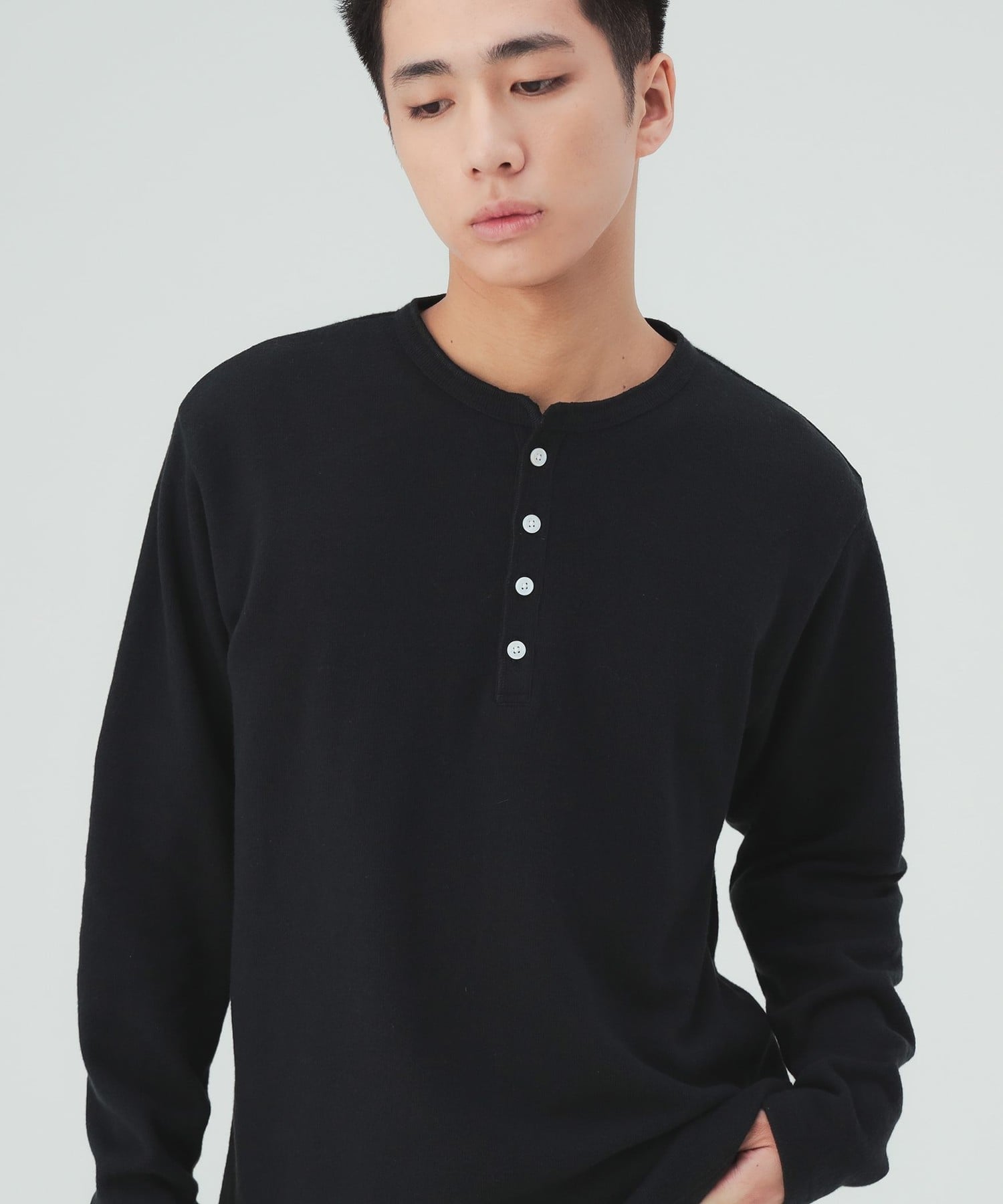 BEAMS HEART MEN 微起毛 ダブルフェイス ヘンリーネック カットソー ビームス ハート トップス カットソー・Tシャツ ベージュ ブラック【送料無料】