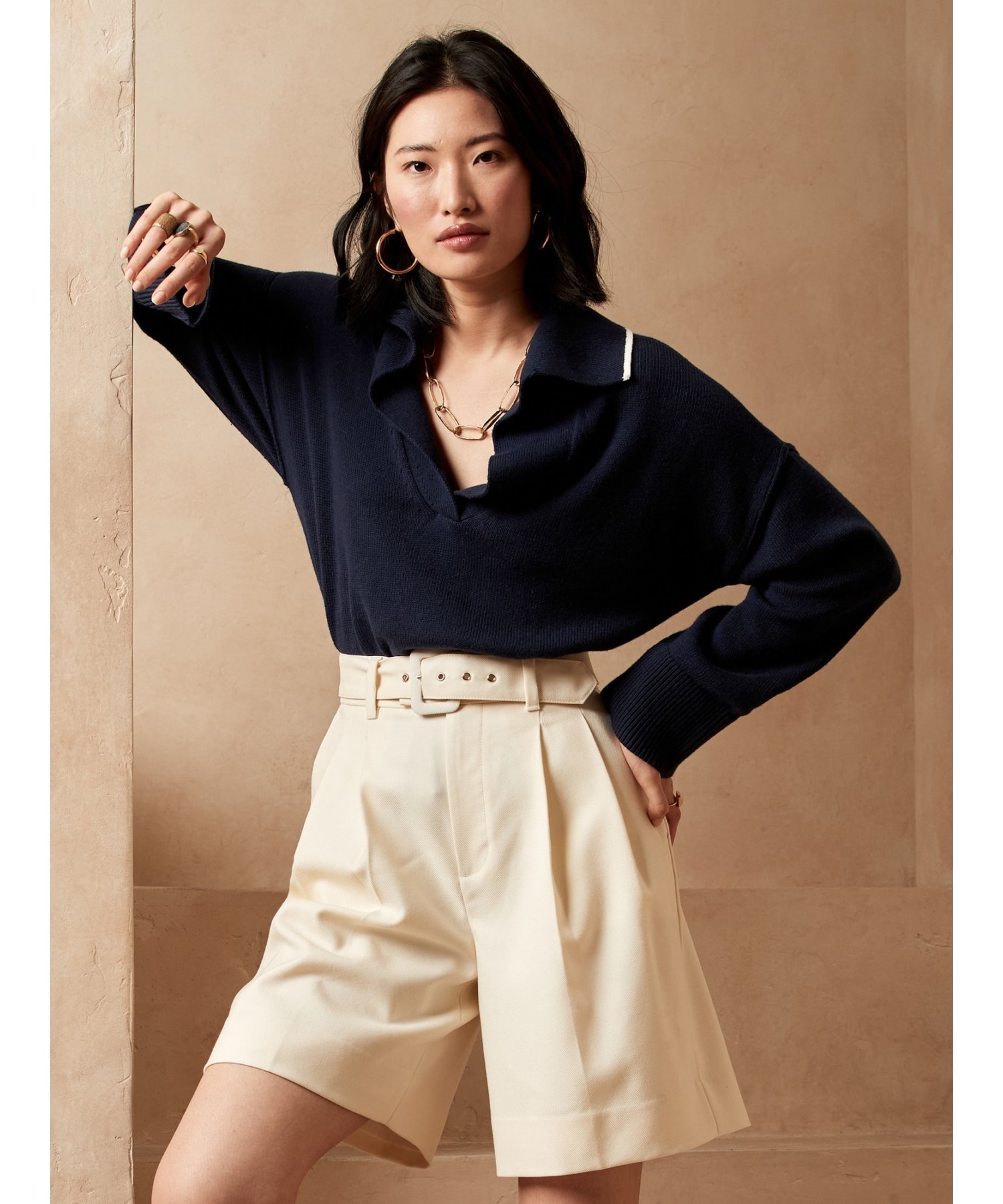 【SALE／37%OFF】BANANA REPUBLIC (W)セーラー セーター バナナ・リパブリック トップス ニット ネイビー ベージュ イエロー【送料無料】のサムネイル