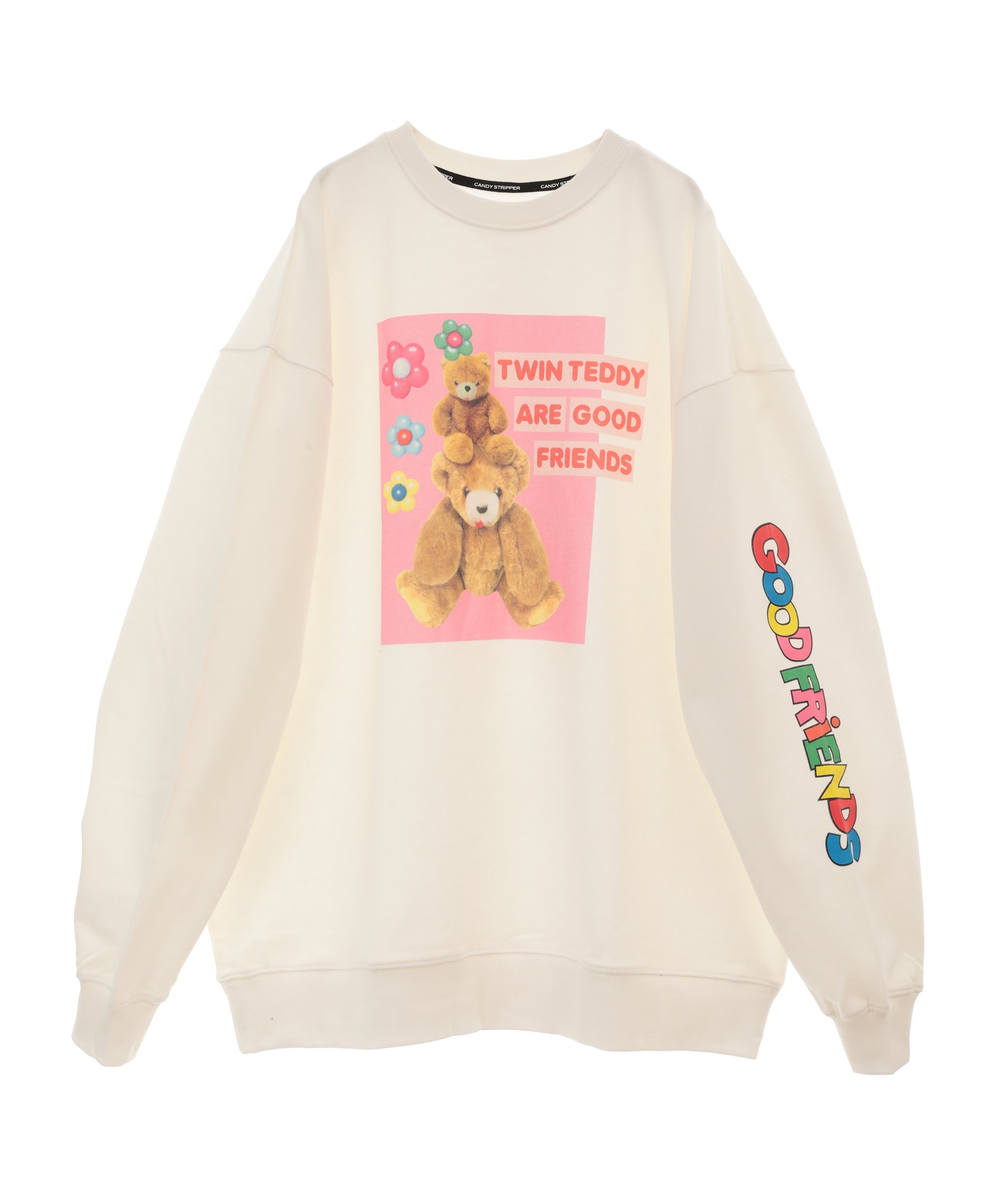 【SALE／30%OFF】Candy Stripper GOOD FRIENDS SWEAT ONE-PIECE キャンディストリッパー トップス スウェット・トレーナー ホワイト ブラック ピンク ブルー【送料無料】