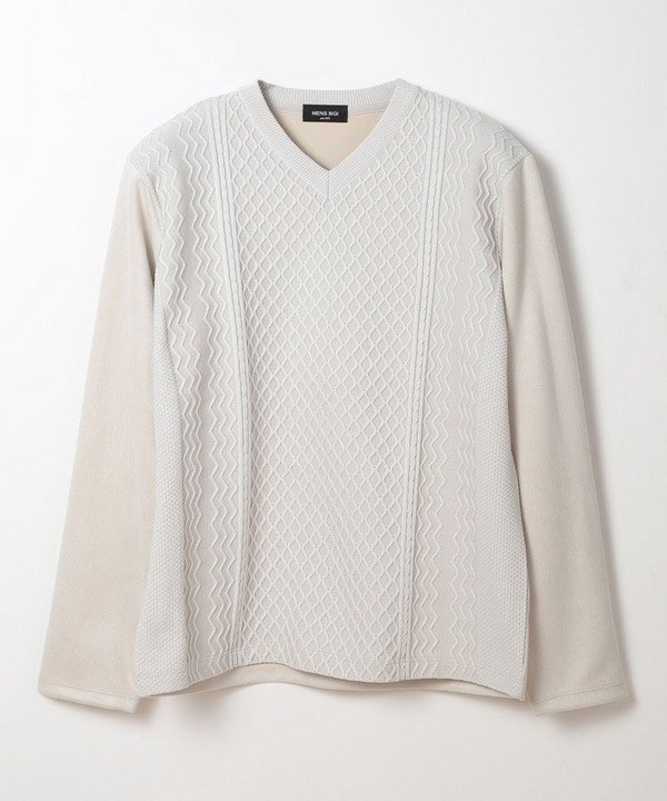 MEN'S BIGI ニット*フェイクスエードVネックカットソー メンズ ビギ トップス カットソー・Tシャツ グレー ブラウン ブラック【送料無料】