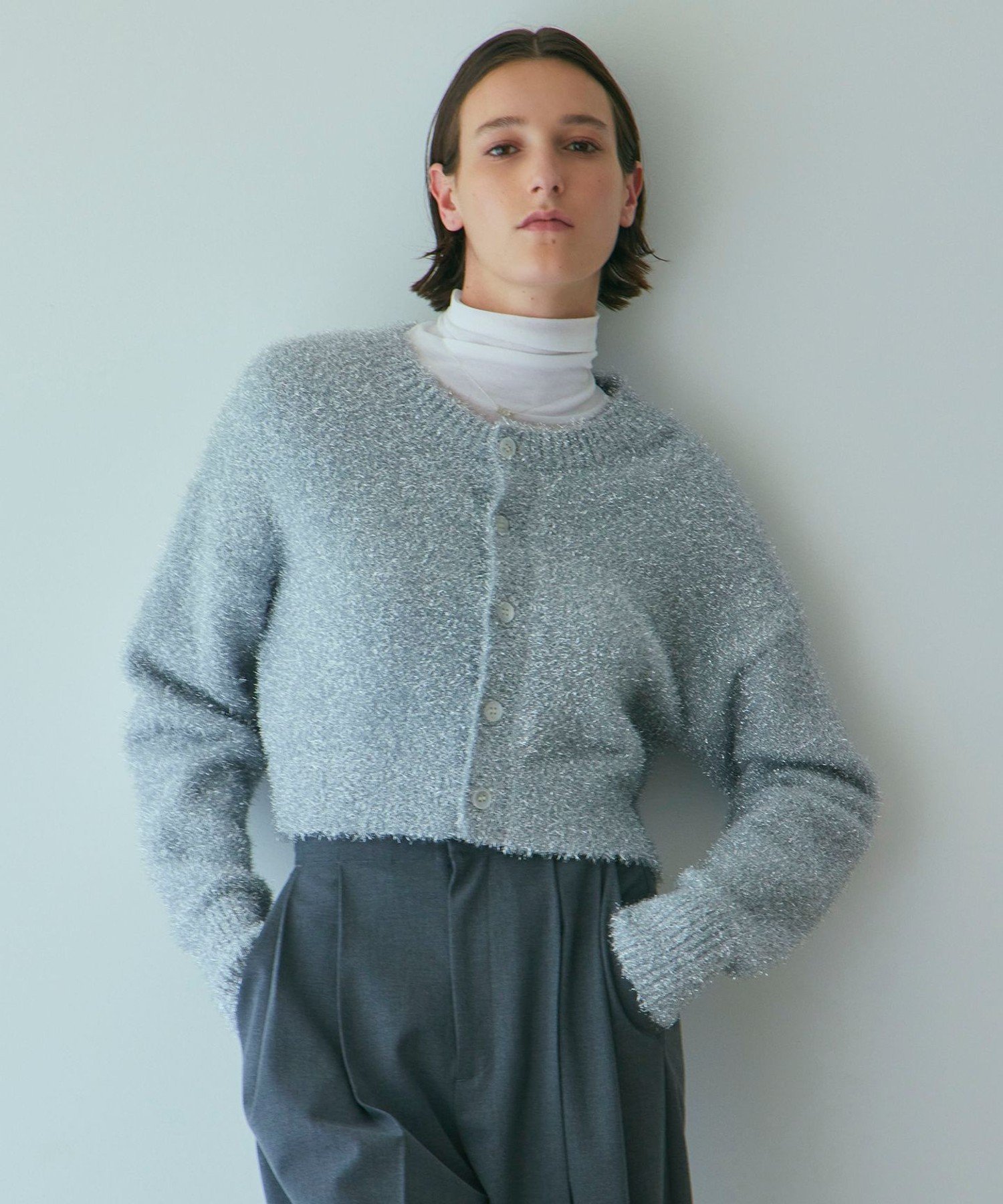 【SALE／50%OFF】NAVE 【Nave・洗える】ラメニット カーディガン ネイヴ トップス ニット シルバー ブ..