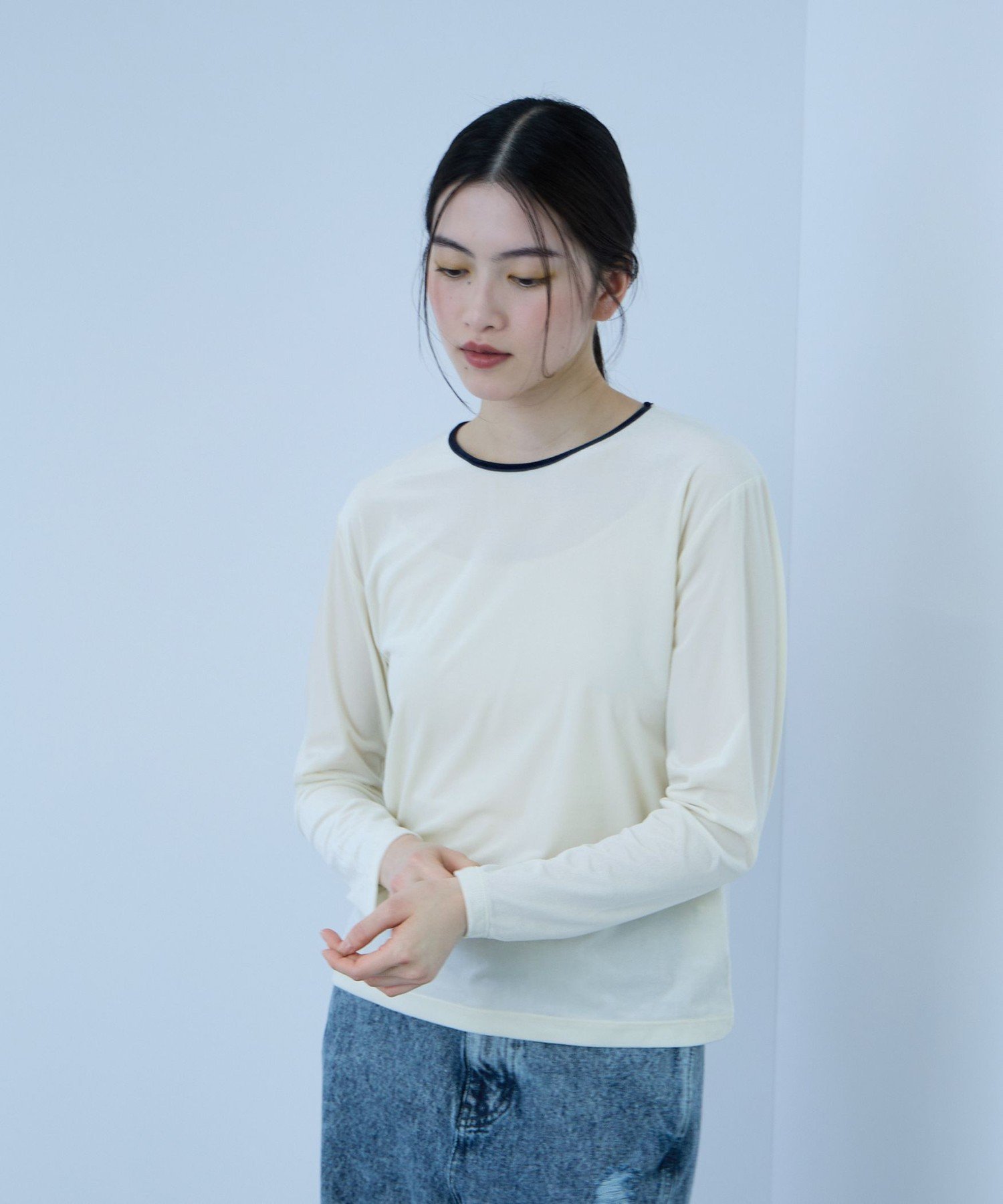 VICKY シアーベロアロングスリーブカットソー【日本製】 ビッキー トップス カットソー・Tシャツ グレー ネイビー ホワイト