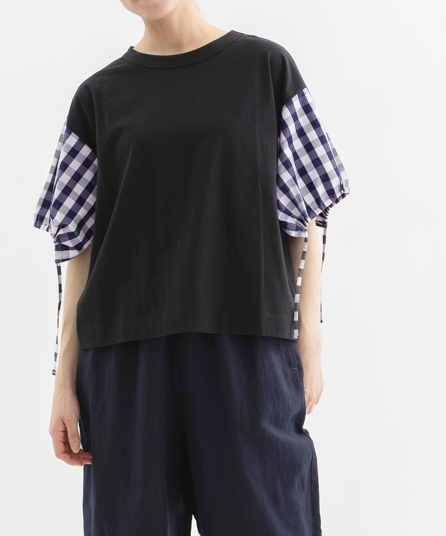 nop de nod USコットン布帛袖カットソー プードゥードゥー トップス カットソー・Tシャツ ブラック ホワイト
