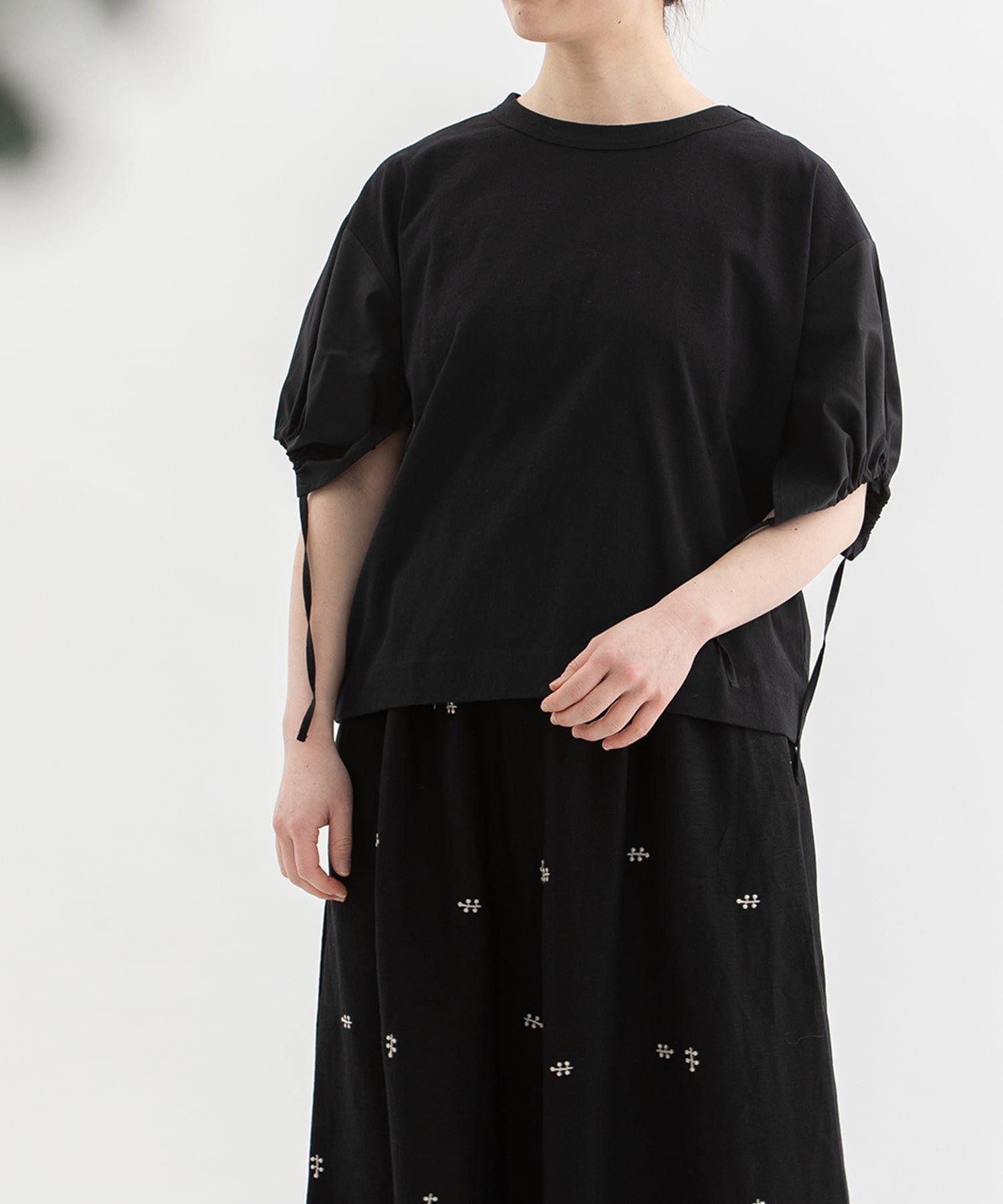 nop de nod USコットン布帛袖カットソー プードゥードゥー トップス カットソー・Tシャツ ブラック ホワイト