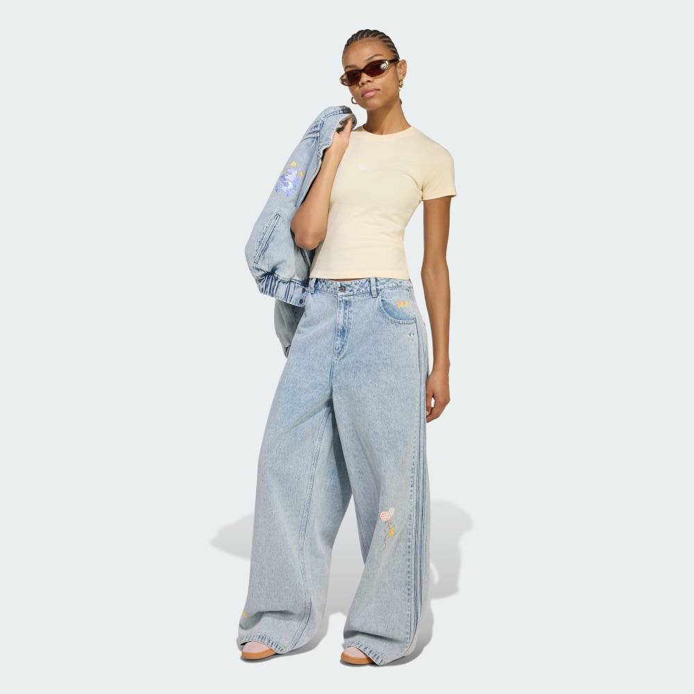 【公式】アディダス adidas 返品可 アディダス ケアベア ハイライズ ワイドレッグ デニム パンツ アディダス パンツ その他のパンツ ブルー