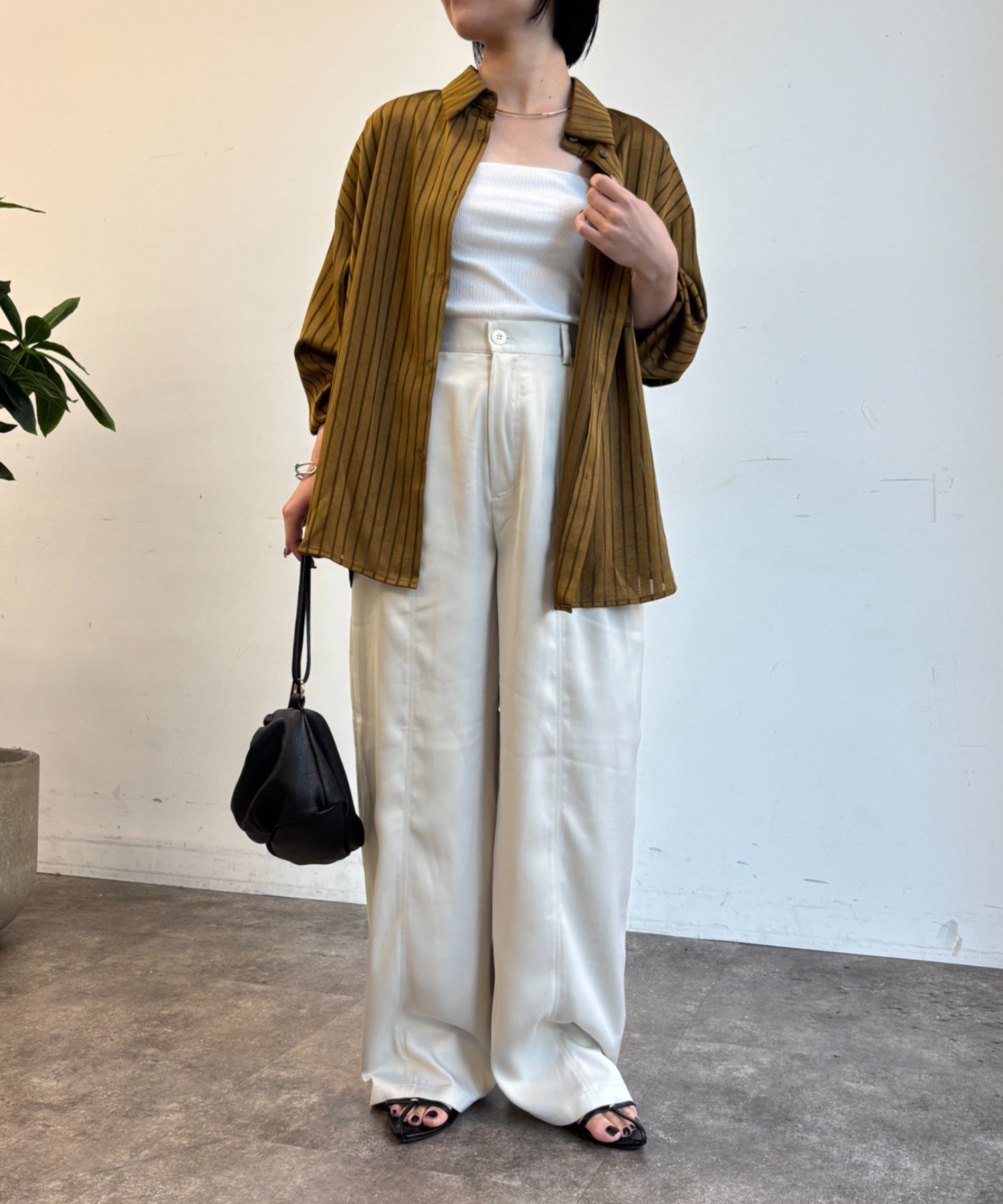 Jena espace merveilleux 【PalinkA/パリンカ】ストライプサテンシャツ ジェナエスパスメルヴェイユ トップス シャツ・ブラウス カーキグリーン ブラウン