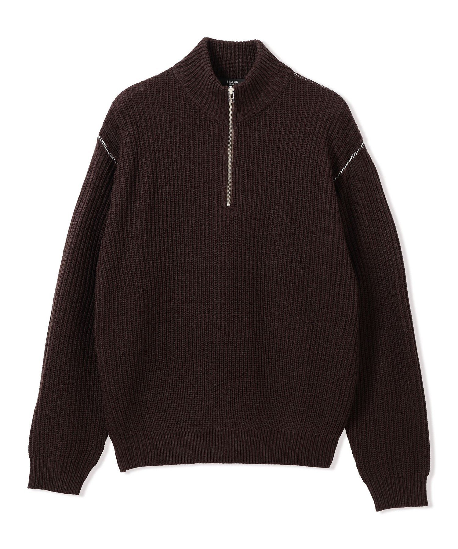 BEAMS HEART MEN 片畔編み 配色リンキング ハーフジップニット ビームス ハート トップス ニット ホワイト ブラウン ブラック【送料無料】