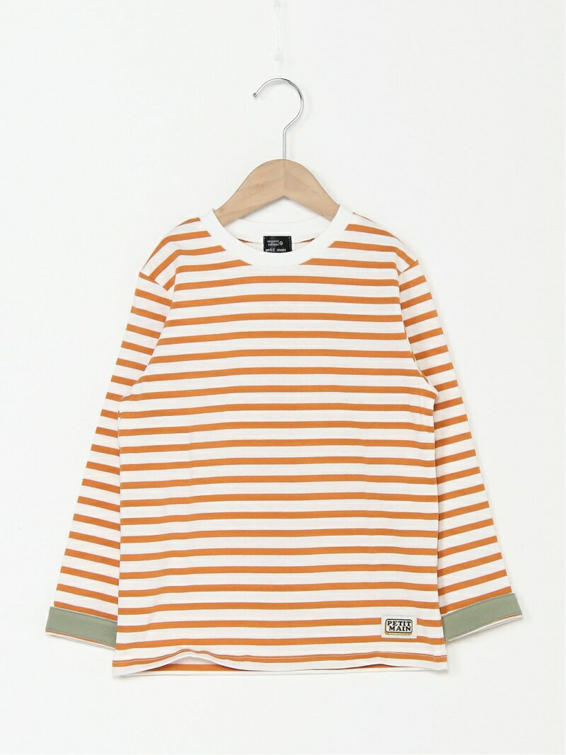 【SALE／50%OFF】petit main オーガニック裏配色ボーダーロンT ナルミヤオンライン カットソー キッズカットソー オレンジ カーキ ブラックのサムネイル