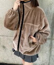 【SALE/26%OFF】GeeRA 配色デザインきれいめファーボアブルゾン ジーラ ジャケット・アウター ブルゾン・ジャンパー ベージュ グレー【送料無料】