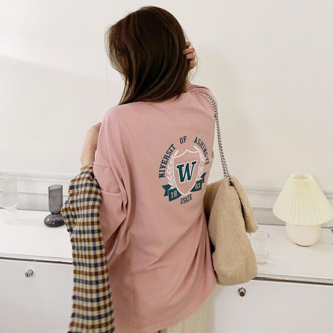 maison de LATIR ルーズプリントTシャツ メゾンドラティール トップス カットソー・Tシャツ ピンク ホワイト グレー
