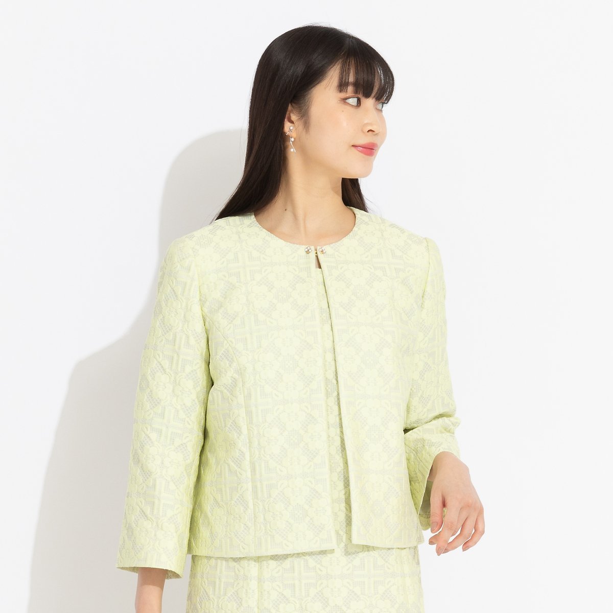 Liliane Burty 【セットアップ対応】フラワージャカードノーカラージャケット リリアンビューティ ジャケット・アウター ノーカラージャケット イエロー ブラック