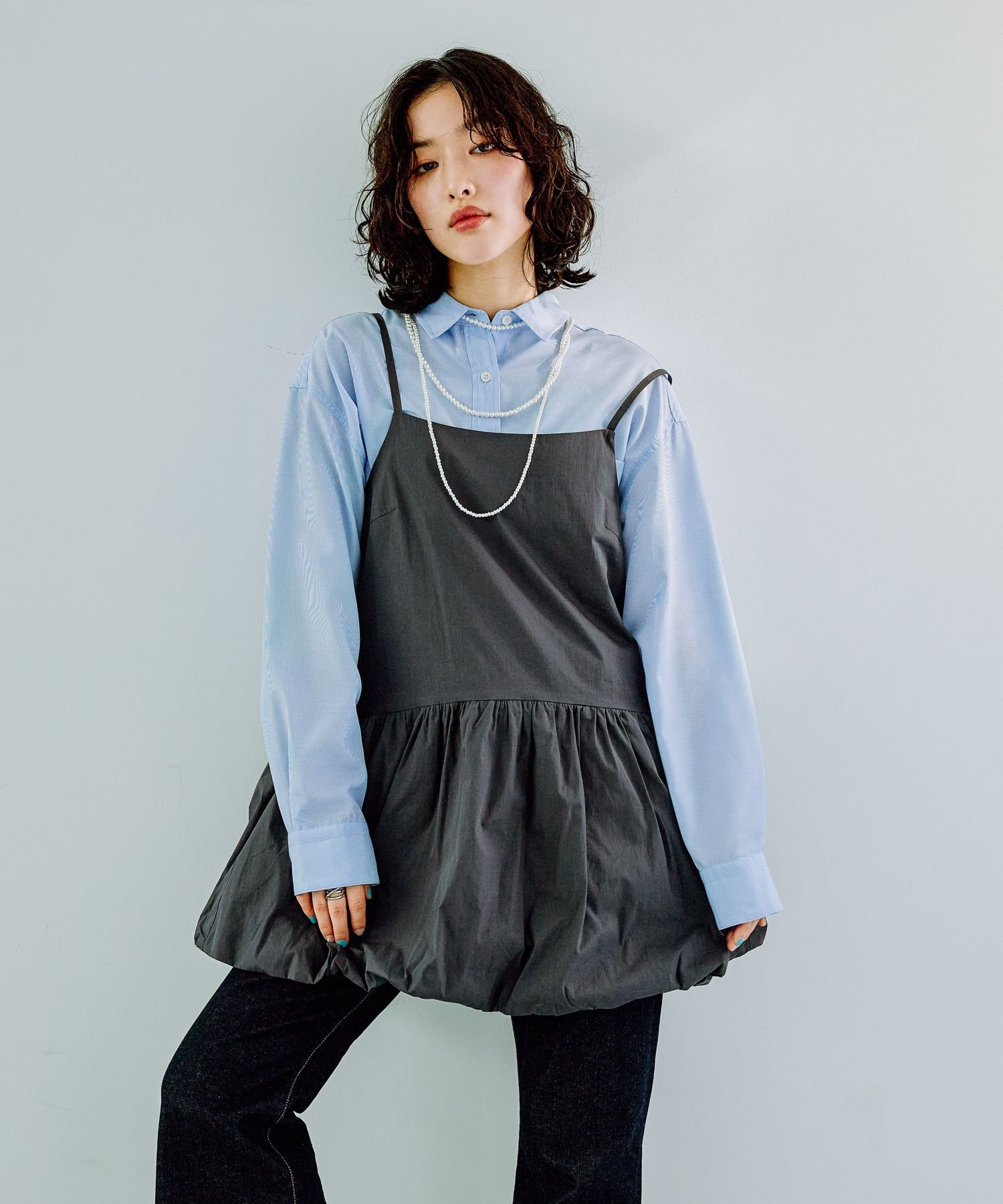 【SALE／30%OFF】LEPSIM バルーンキャミチュニック レプシィム ワンピース・ドレス チュニック グレー ブラック【送料無料】