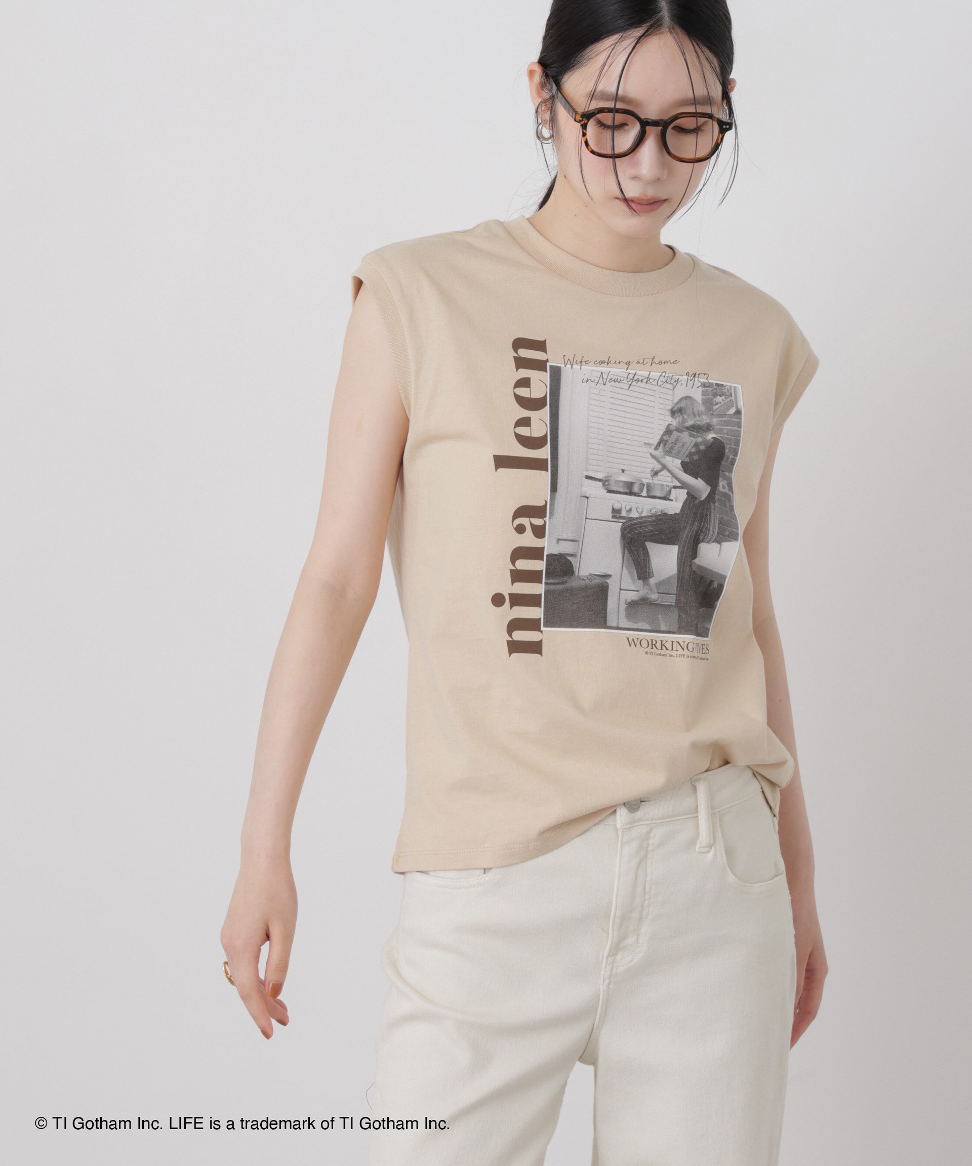 NANO universe GOOD ROCK SPEED/LIFE PICTURE COLLECTION French sleeve Beige ナノユニバース トップス カットソー・Tシャツ ベージュ