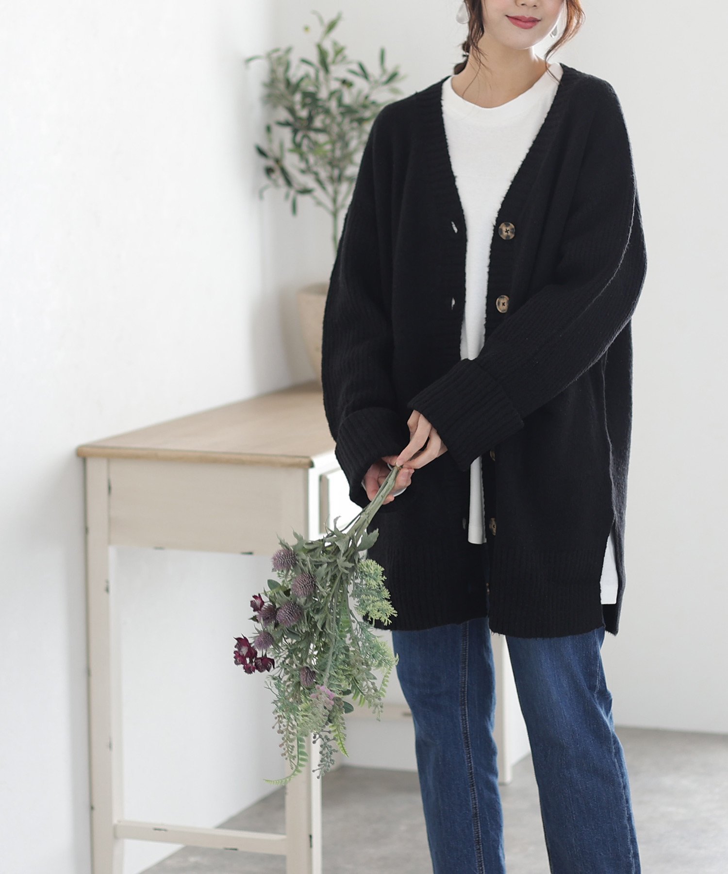 PourVous ボリュームスリーブ前開きカーディガン プールヴー トップス カーディガン グレー ベージュ ..