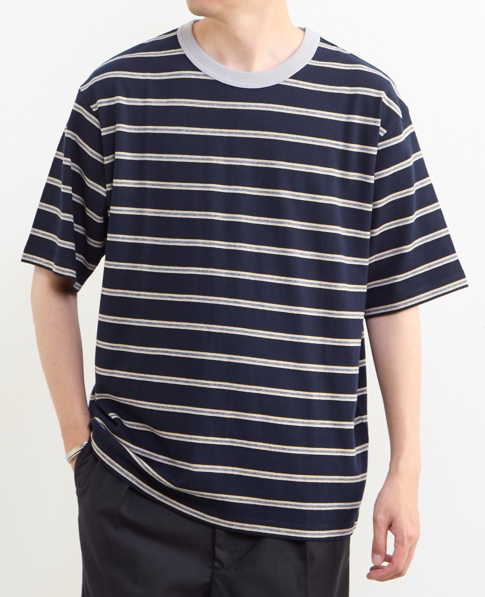 MEN'S MELROSE リンガーボーダーTシャツ メンズメルローズ トップス カットソー・Tシャツ ピンク ネイビー ブラック