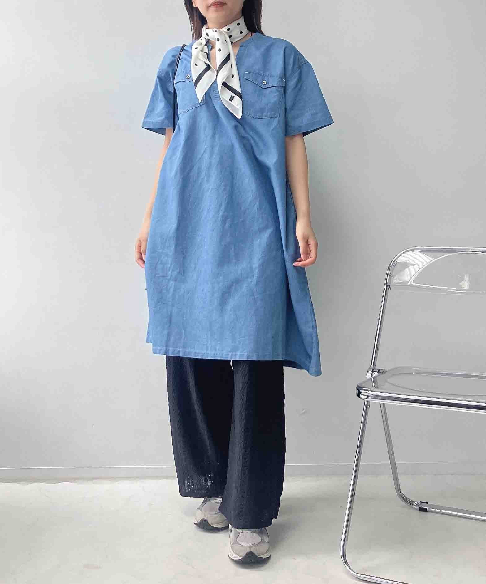 【SALE／49%OFF】AS KNOW AS plus 0『洗濯可』ダブルポケット/スキッパー半袖ワンピース アズノゥアズプラス ワンピース・ドレス ワンピース ブルー ブラック カーキグリーン【送料無料】