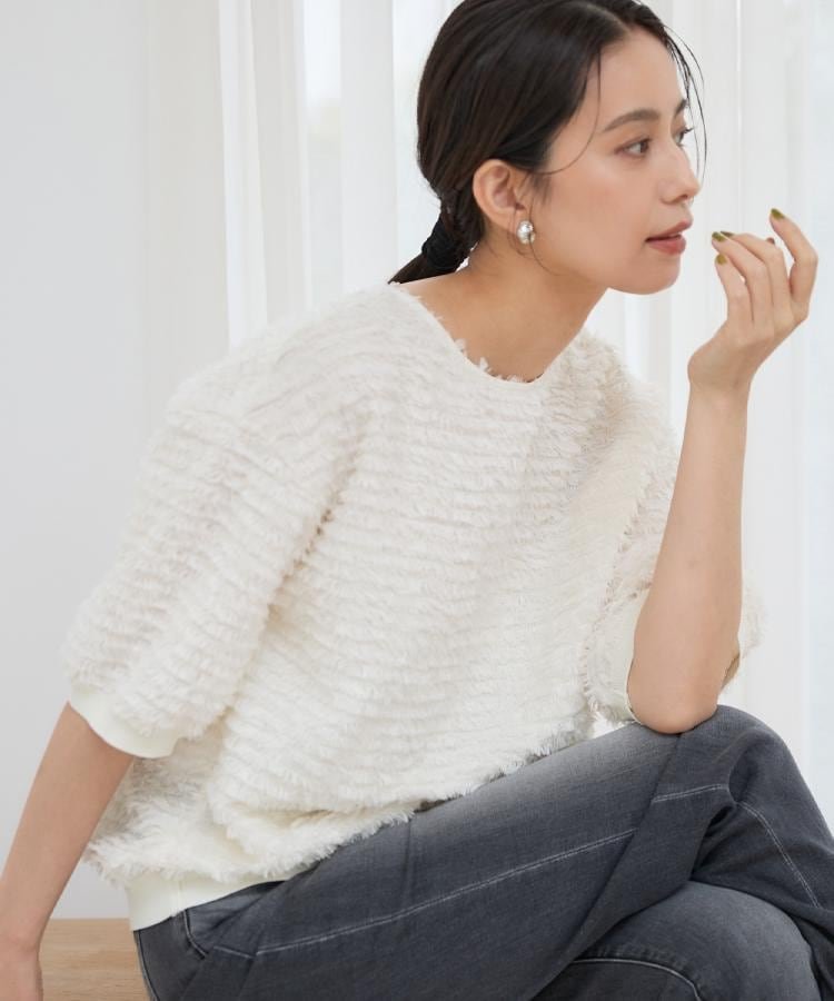 UNTITLED 【1枚で着映え】フェザージャガードプルオーバー アンタイトル トップス カットソー・Tシャツ ブラック カーキグリーン ホワイト