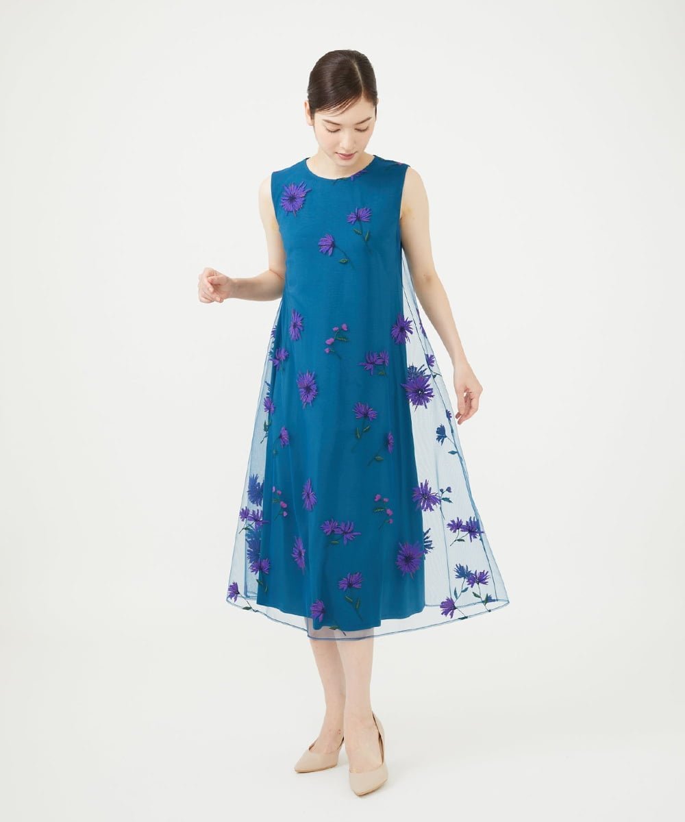 Sybilla 【WEB限定色あり】マーガレット刺繍チュールドレス シビラ ワンピース・ドレス ドレス ブラック ブルー【送料無料】