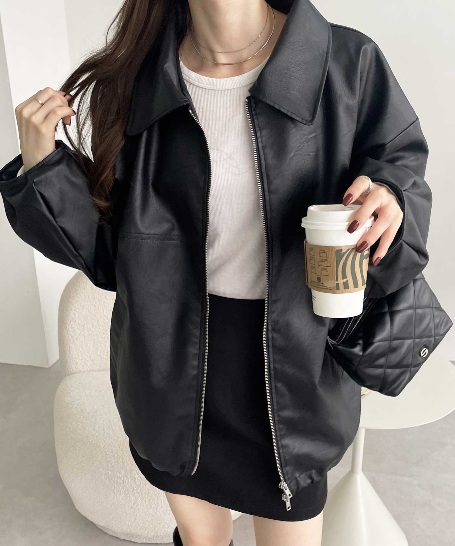 【SALE／25%OFF】GeeRA 2WAY衿フェイクレザーブルゾン ジーラ ジャケット・アウター ブルゾン・ジャンパー ブラック ブラウン【送料無料】のサムネイル