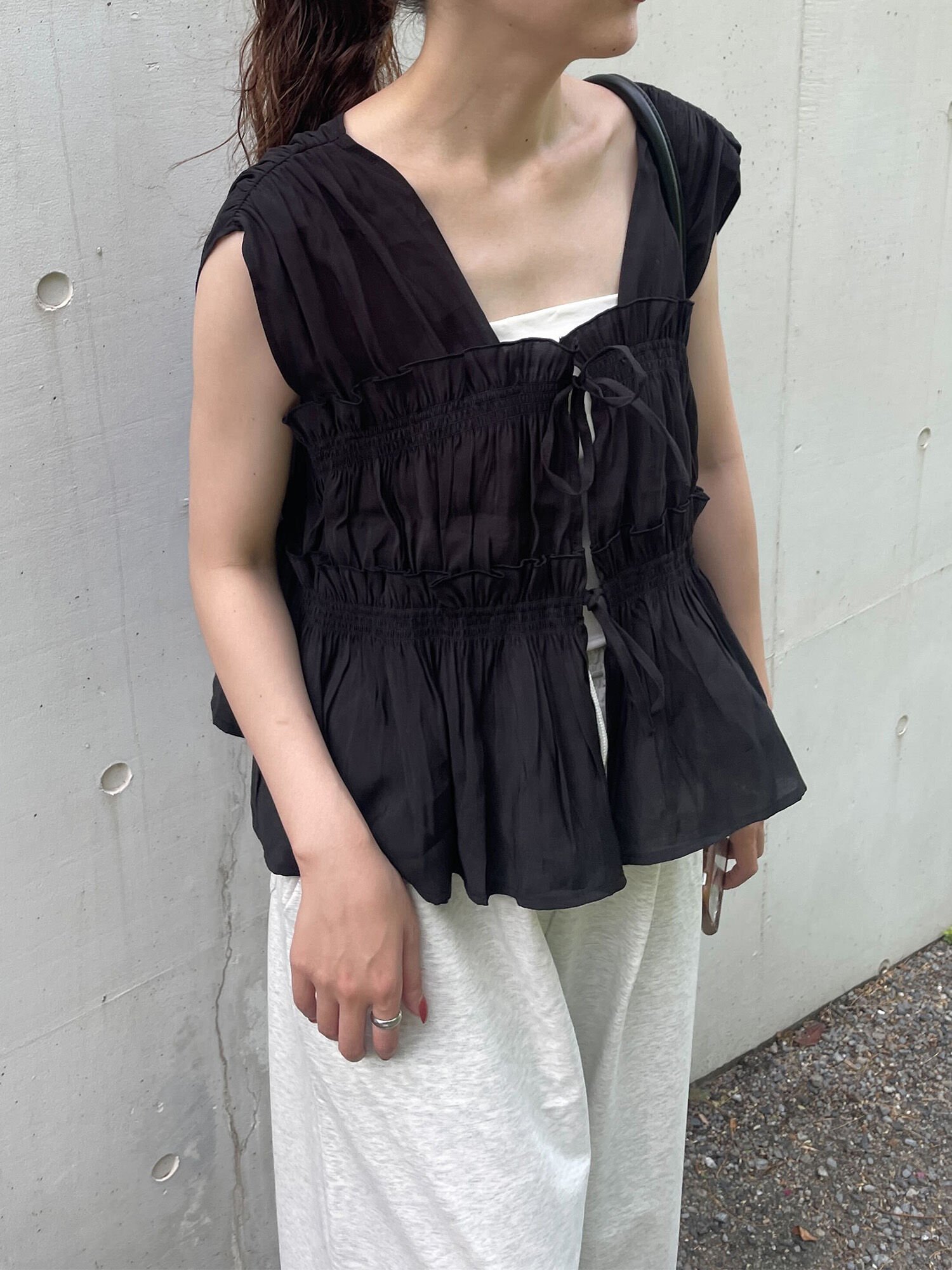 【SALE／35%OFF】ehka sopo ◎リボンノースリブラウス エヘカソポ トップス シャツ・ブラウス ブラウン ブラック ベージュのサムネイル