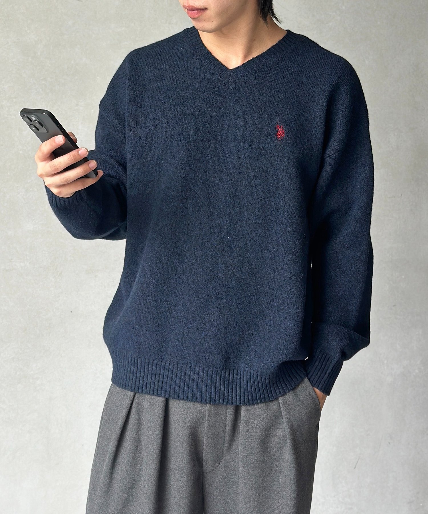 CPCM 【U.S. POLO ASSN. 】Vネックニットプルオーバー シーピーシーエム トップス ニット グレー レッド ネイビー【送料無料】