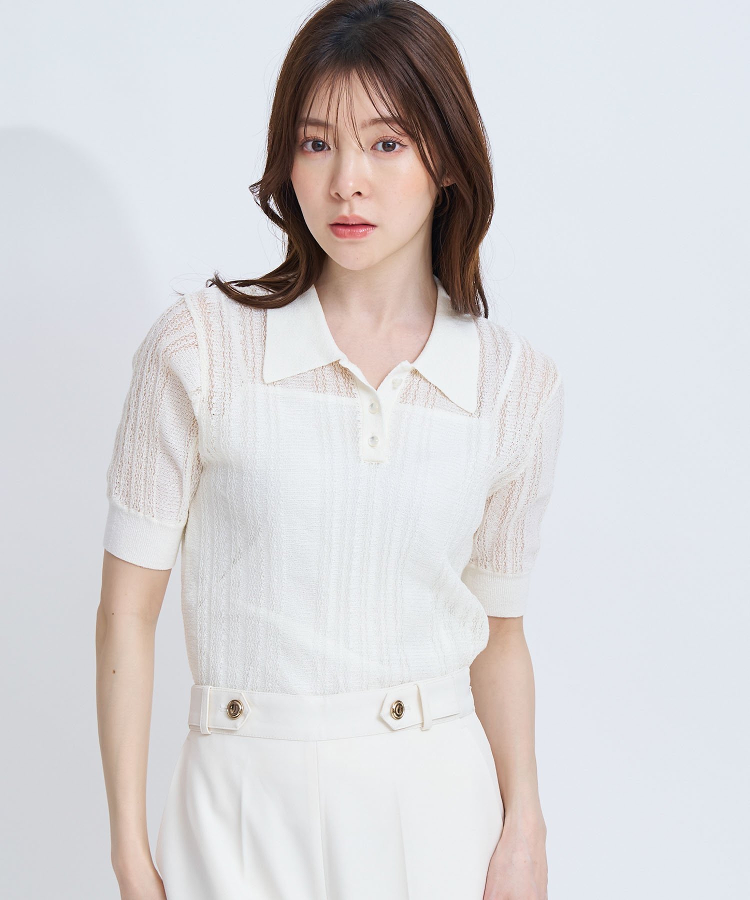 【SALE／60%OFF】Noela シアーリブポロニット ノエラ トップス ニット ネイビー ホワイト【送料無料】