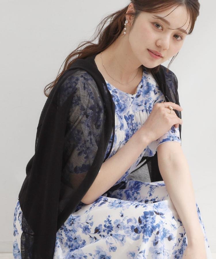 【SALE／5%OFF】Couture Brooch 【洗える】LEVITAジップアップフーディー クチュールブローチ トップス カーディガン ブルー ホワイト ブラック【送料無料】